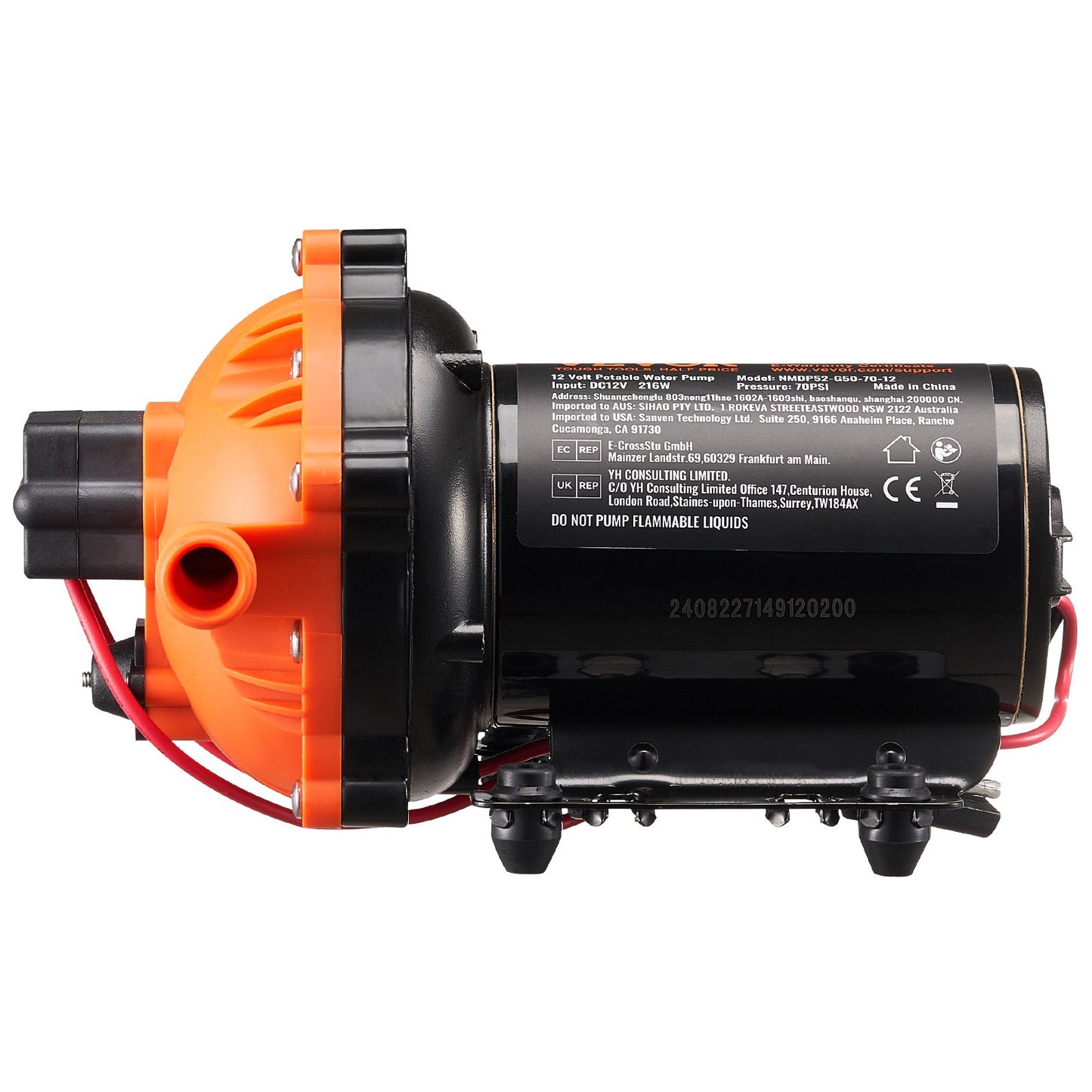 12V Diaphragm Pump, 5 GPM (18.93 L/min), 5-Chamber 12V DC Water Pump with Automatic Pressure Switch 2.7-6.9 bar(40-100 PSI) Adjustable, 12.7mm(1/2") MNPT Port, for Agricultural Irrigation Construction Site Drainage
