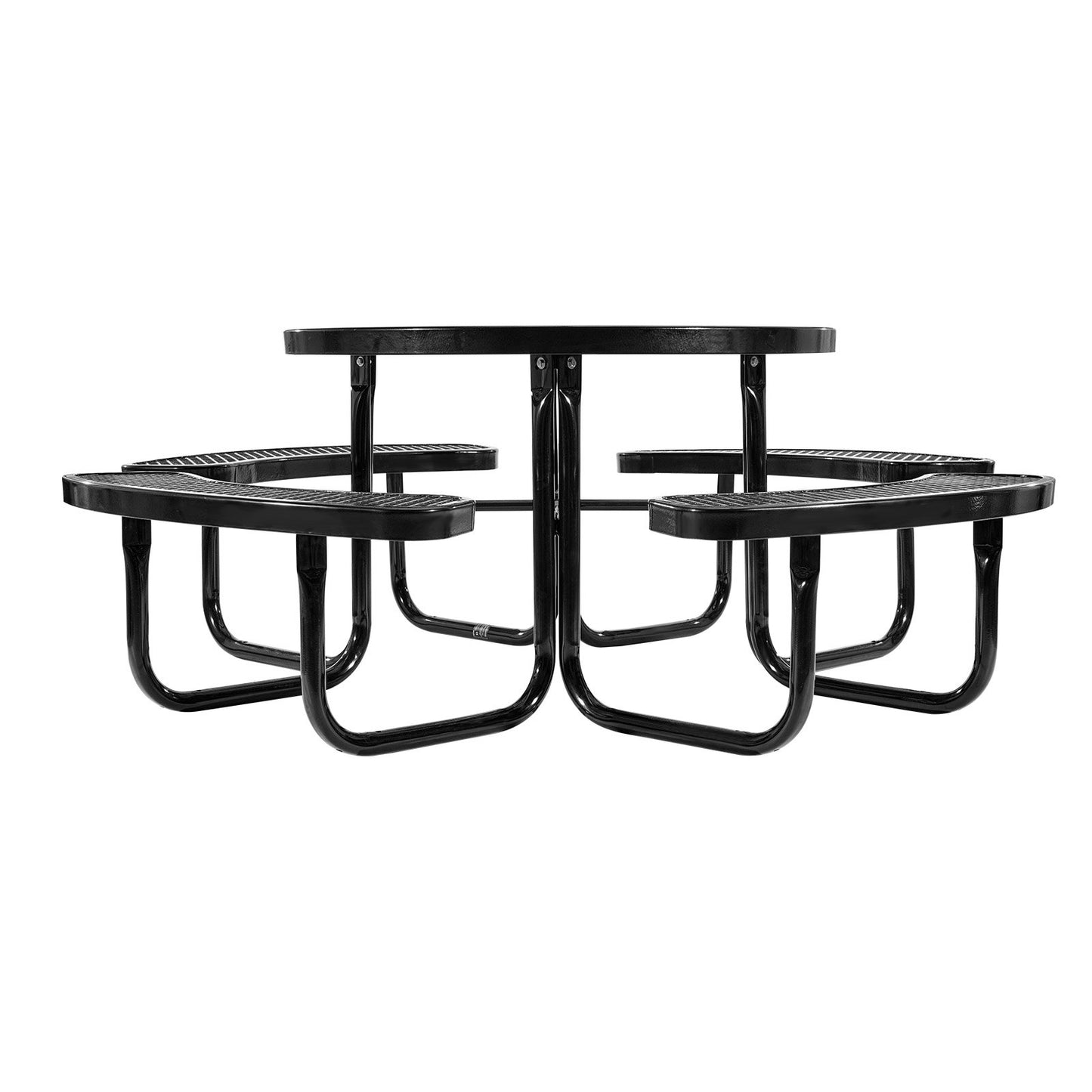 Heavy-Duty Picnic Table, Outdoor Furniture Weather Resistant Patio Dining Set, Coated Steel Tables with Umbrella Hole, 46" Round Table and Bench Set, for Garden, Backyard, Porch (Black)