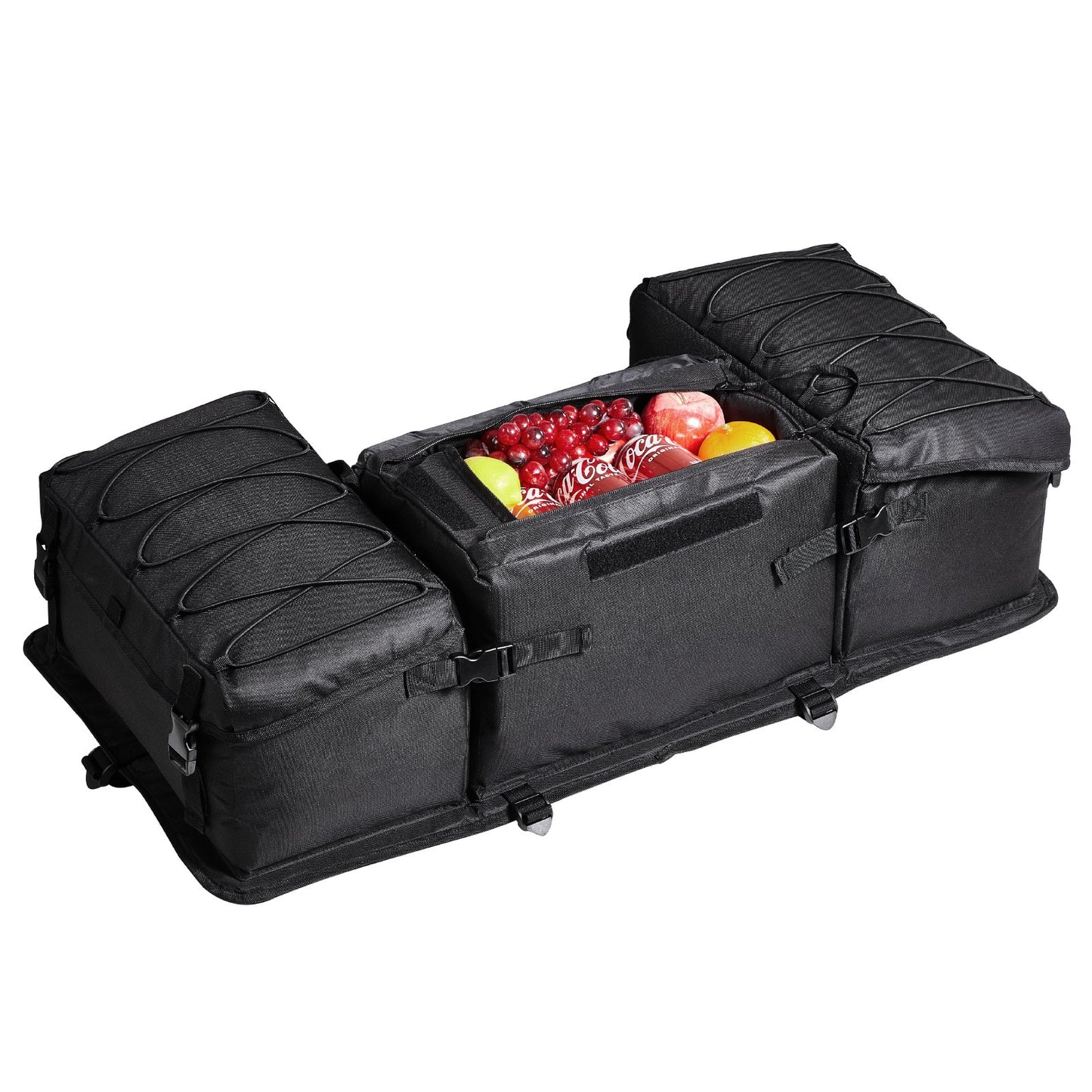 ATV Rear Storage Bag, 50L ATV Rear Cargo Bag with Sponge Seat Cushion & Bottle Holder, 600D Oxford Cloth Rear Seat Gear Bag Fit Most ATVs with Rear Rack, Compatible with ATV, UTV, Can-Am Vehicle