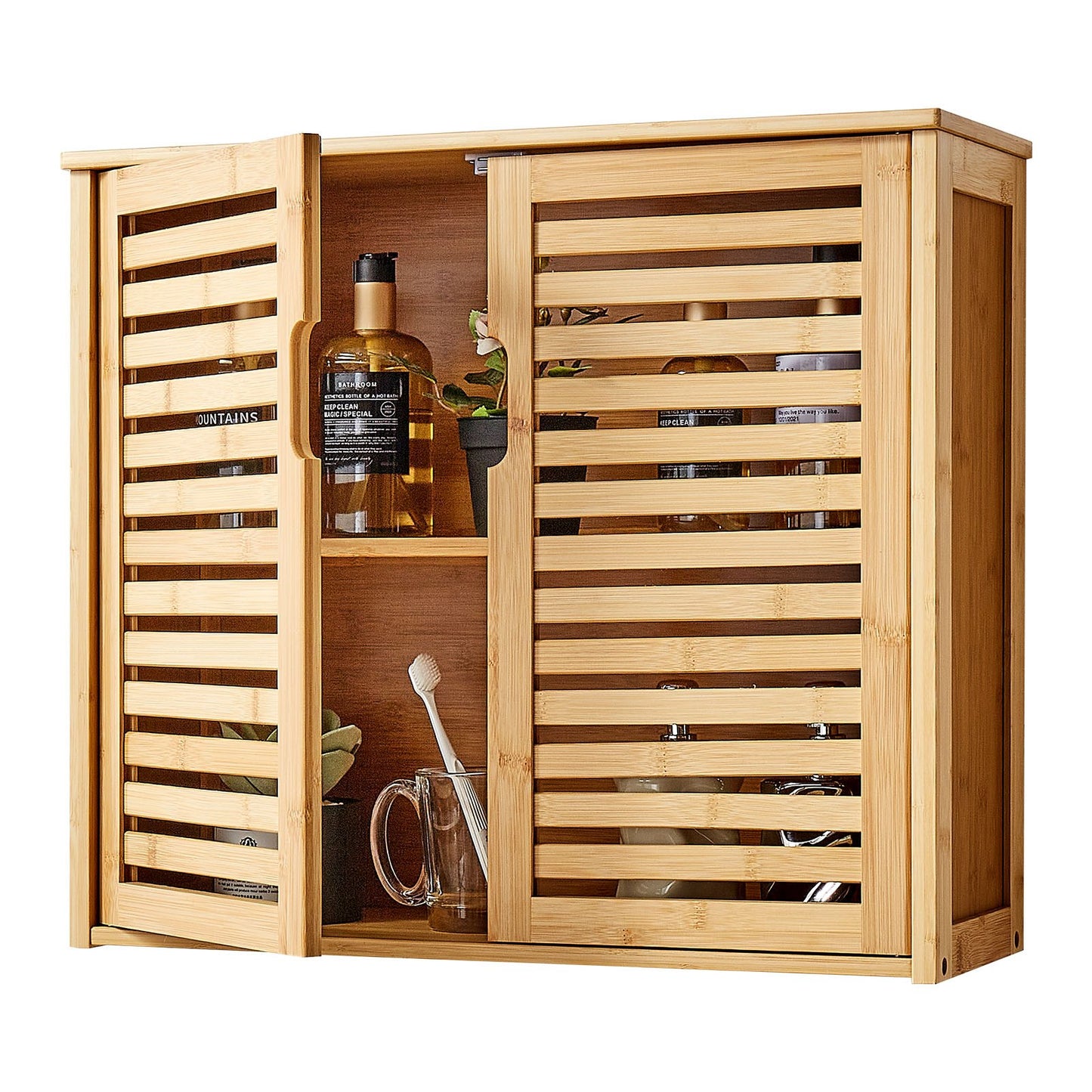 Bathroom Wall Cabinet, 2 Doors and Adjustable Shelf with 3 Height Levels, Over the Toilet Storage Medicine Cabinet Wall Mounted, Hanging Organizer with Shelves for Laundry Room Kitchen Restroom