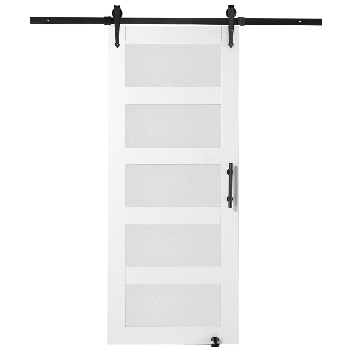Barn Door and Hardware Kit, 30" x 84" Wood and Glass Sliding Barn Door, Smoothly and Quietly, Barn Door Kit with 8-in-1 Floor Guide and Door Handle, Spruce Wood Slab and Frosted Glass