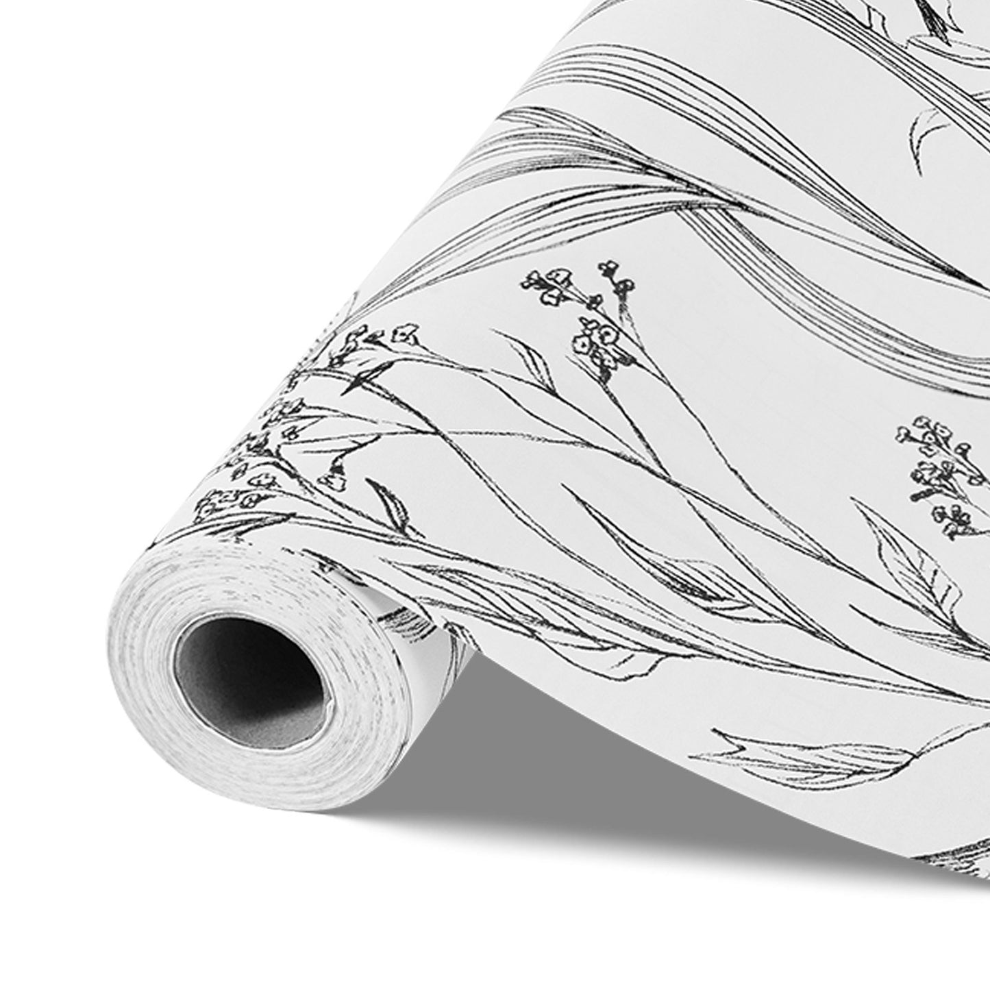 Peel and Stick Wallpaper, 45cm x 10m Contact Paper White Line Art Botanical Floral Waterpoof Self Adhesive, Easy to Clean Wall Decorative Vinyl Roll for Bedroom Kitchen Office Bathroom