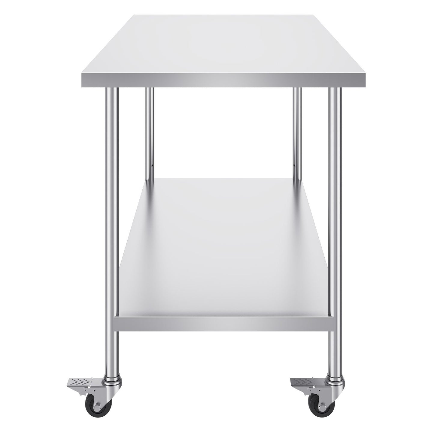Stainless Steel Work Table 30 x 60 x 38 Inch, with 4 Wheels, 3 Adjustable Height Levels, Heavy Duty Food Prep Worktable for Commercial Kitchen Restaurant, Silver