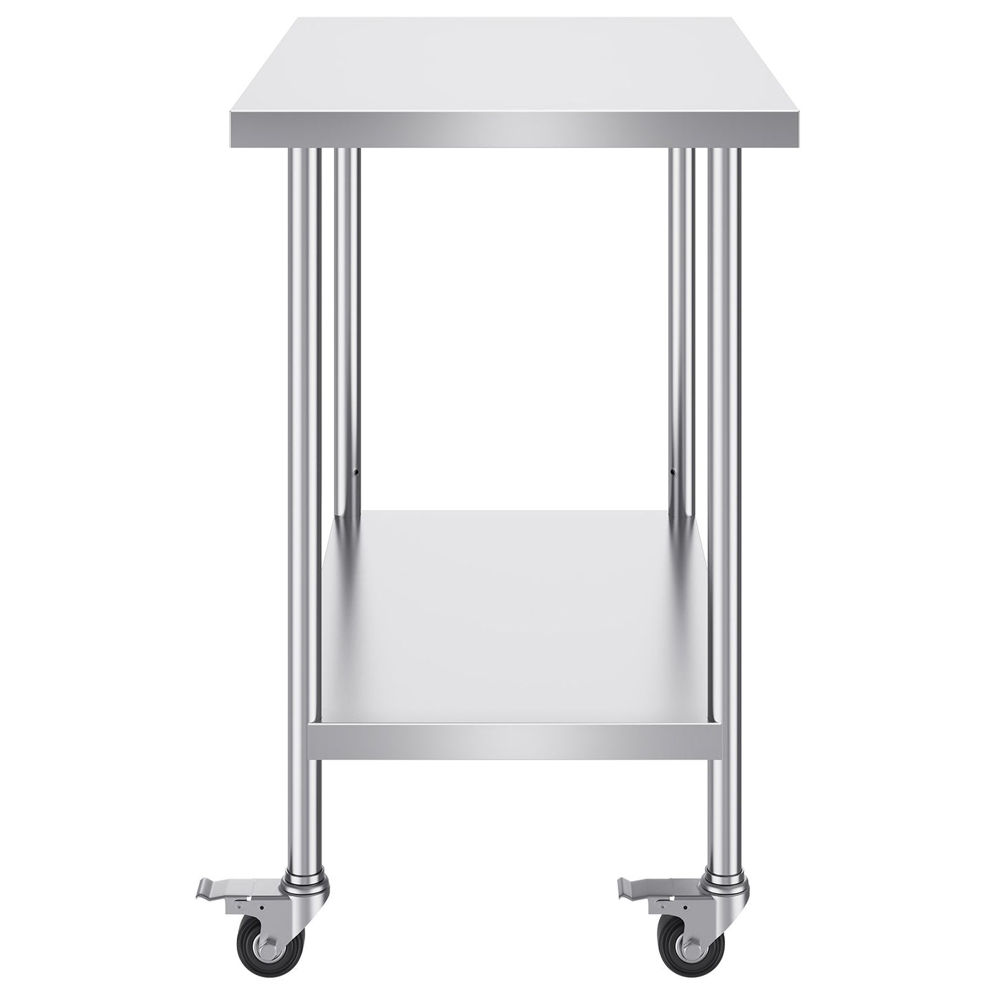 Stainless Steel Work Table 24 x 36 x 38 Inch, with 4 Wheels, 3 Adjustable Height Levels, Heavy Duty Food Prep Worktable for Commercial Kitchen Restaurant, Silver