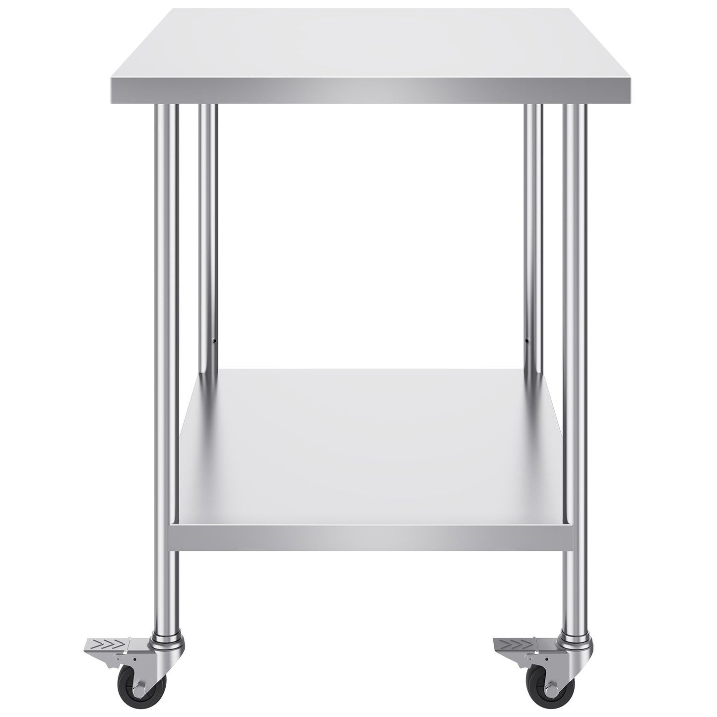 Stainless Steel Work Table 30 x 18 x 38 Inch, with 4 Wheels, 3 Adjustable Height Levels, Heavy Duty Food Prep Worktable for Commercial Kitchen Restaurant, Silver