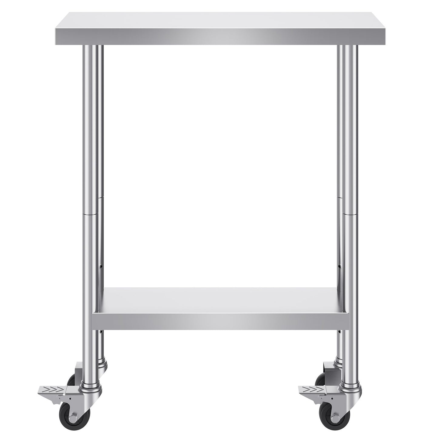 Stainless Steel Work Table 30 x 12 x 38 Inch, with 4 Wheels, 3 Adjustable Height Levels, Heavy Duty Food Prep Worktable for Commercial Kitchen Restaurant, Silver