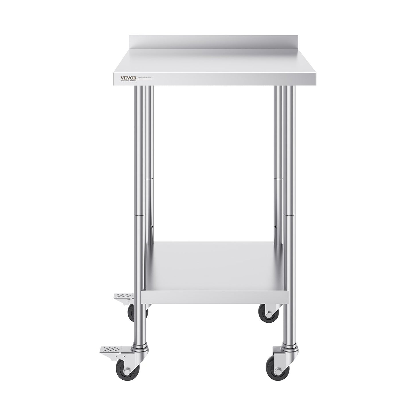 24 x 24 x 40 Inch Stainless Steel Work Table, Commercial Food Prep Worktable with Casters, Heavy Duty Prep Worktable, Metal Work Table with Adjustable Height for Restaurant, Home and Hotel