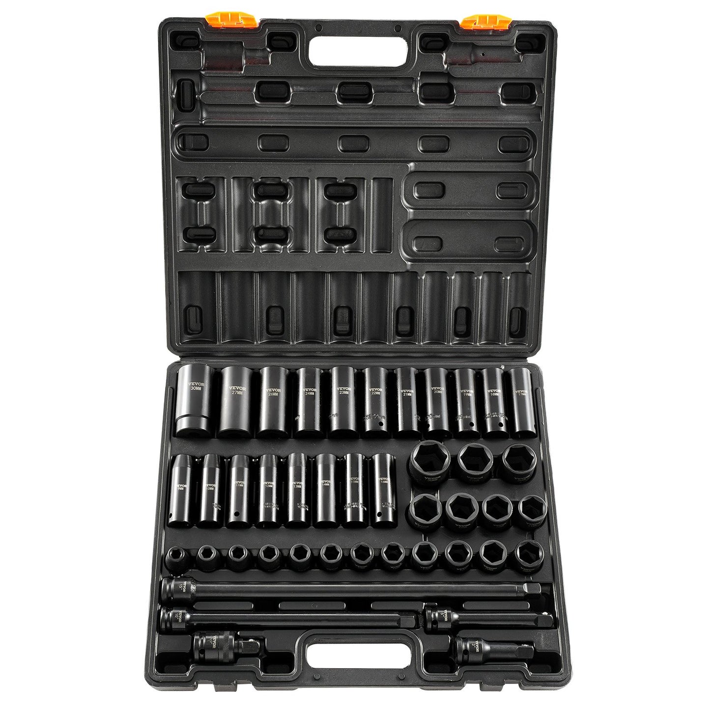 Impact Socket Set 1/2 Inches 43 Piece Impact Sockets, Standard Socket Assortment, 1/2 Inches Drive Socket Set 6-Point Sockets Metric 9-30mm (Standard/Deep)