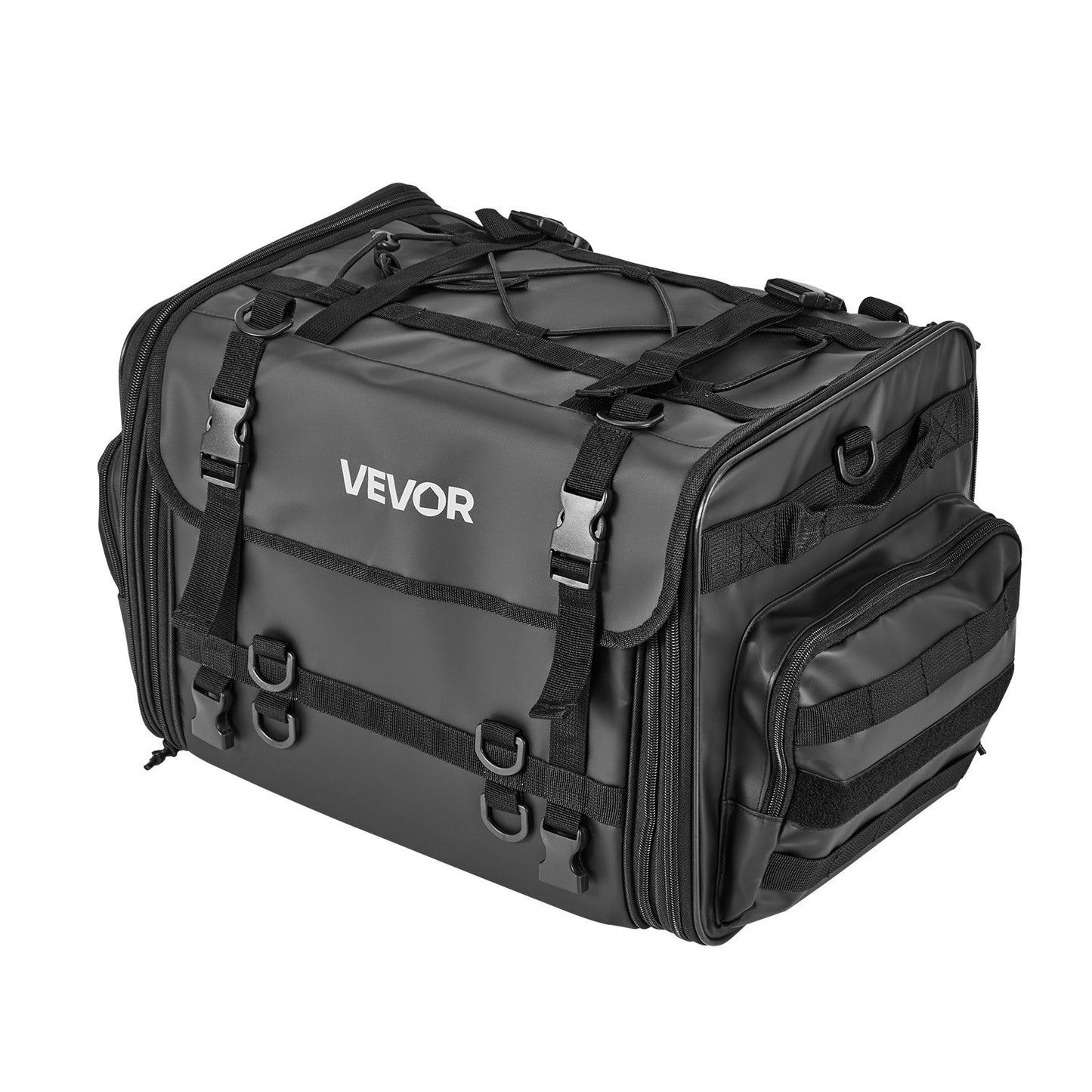 Motorcycle Tail Bag, 40-60 L Expandable Motorcycle Rear Seat Bag with Waterproof Rain Cover, Foldable Outdoor Sports Motorbike Luggage Storage with Shoulder Straps, Pocket & Elastic Cord, Black