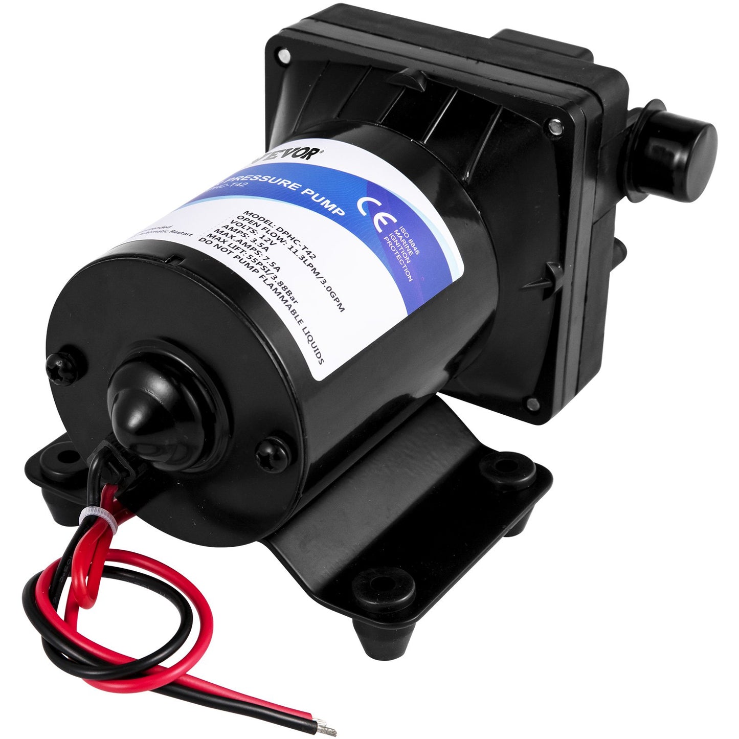 Fresh Water Pump, 12 V Self Priming Sprayer Pump, 11 L/min(3 GPM) RV Water Pump, with Pressure Switch 3.8 bar(55 PSI) Self Priming Water Pump, Detachable Strainer 12V Diaphragm Pump, for RV Camper Marine Boat Lawn