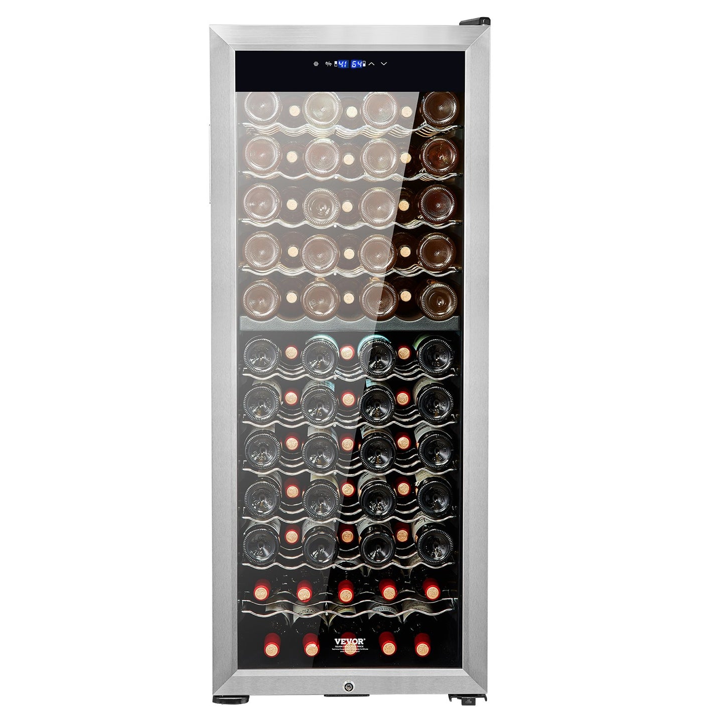 80-Bottle Wine Cooler, Dual Zone & Dual Temperature Wine Fridge, Freestanding Refrigerator with Circulating Air-cooling and Digital Control, Mirrored Glass Door with UV Protection, for Home Bar