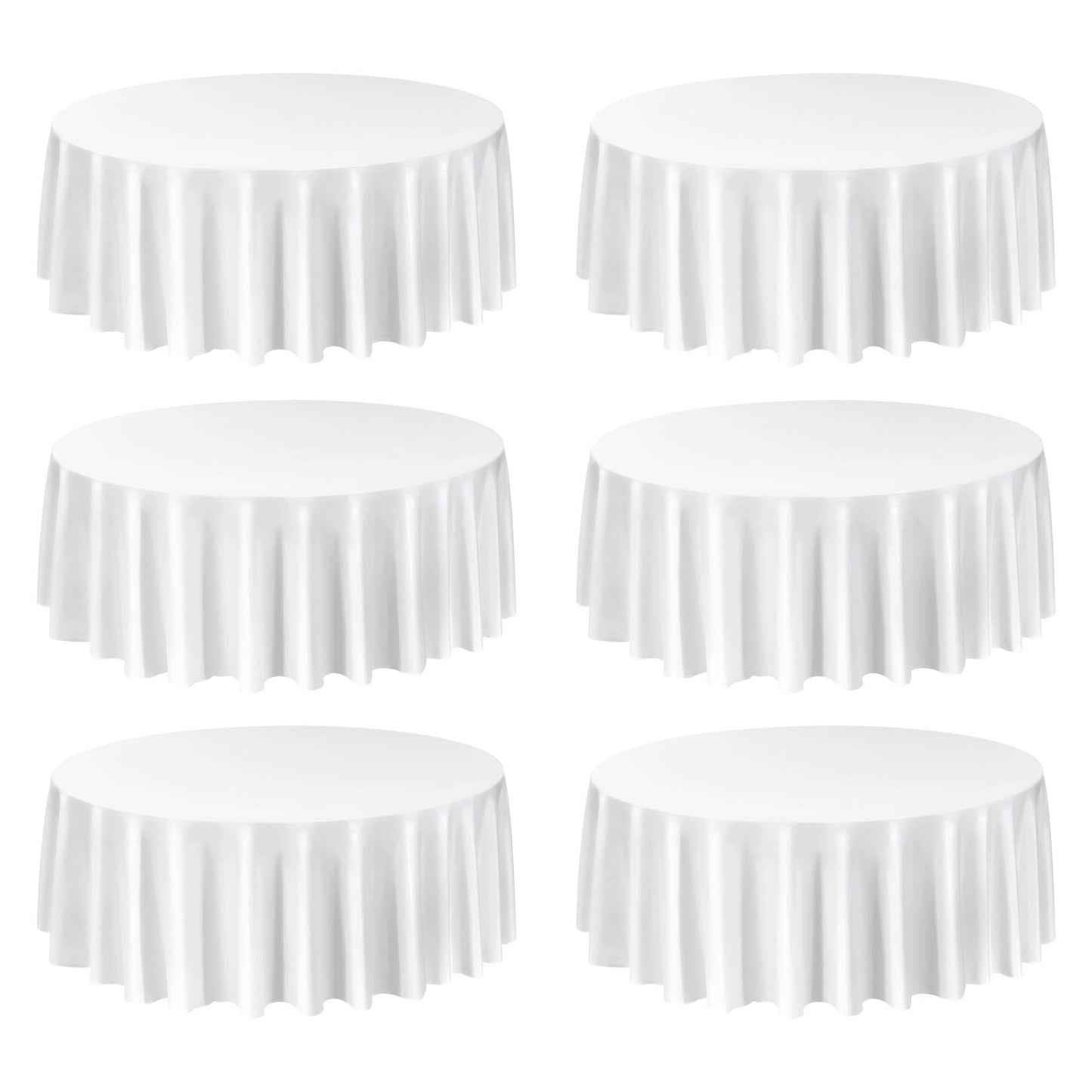 White Round Tablecloths 6 Pack, 120 Inches in Diameter, Stain- & Wrinkle- Resistant, Machine Washable Table Clothes, Polyester Fabric Table Covers for Wedding, Party, Banquet, Formal Events