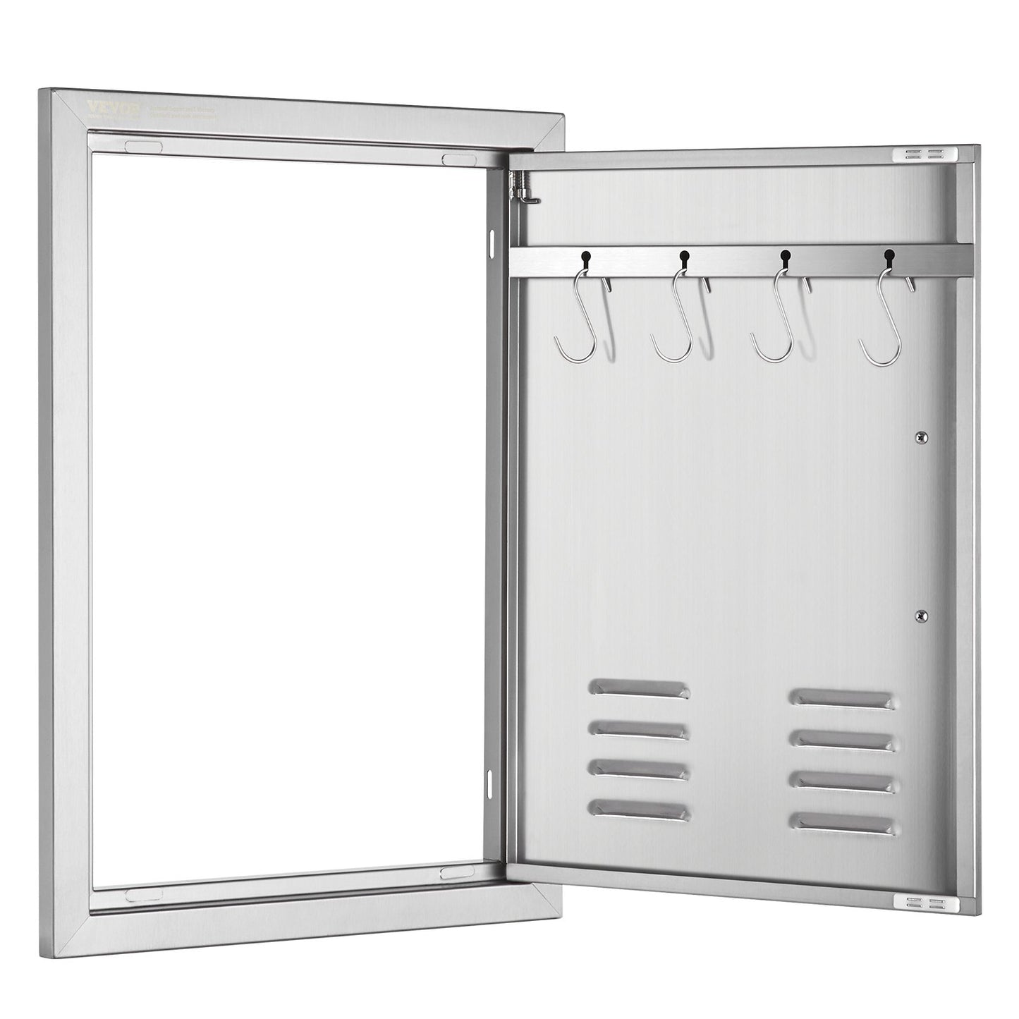 BBQ Access Door, 610x431 mm Single Outdoor Kitchen Door, Stainless Steel Flush Mount Door, Wall Vertical Door with Handle, Vents and Hook, for BBQ Island, Grilling Station, Outside Cabinet