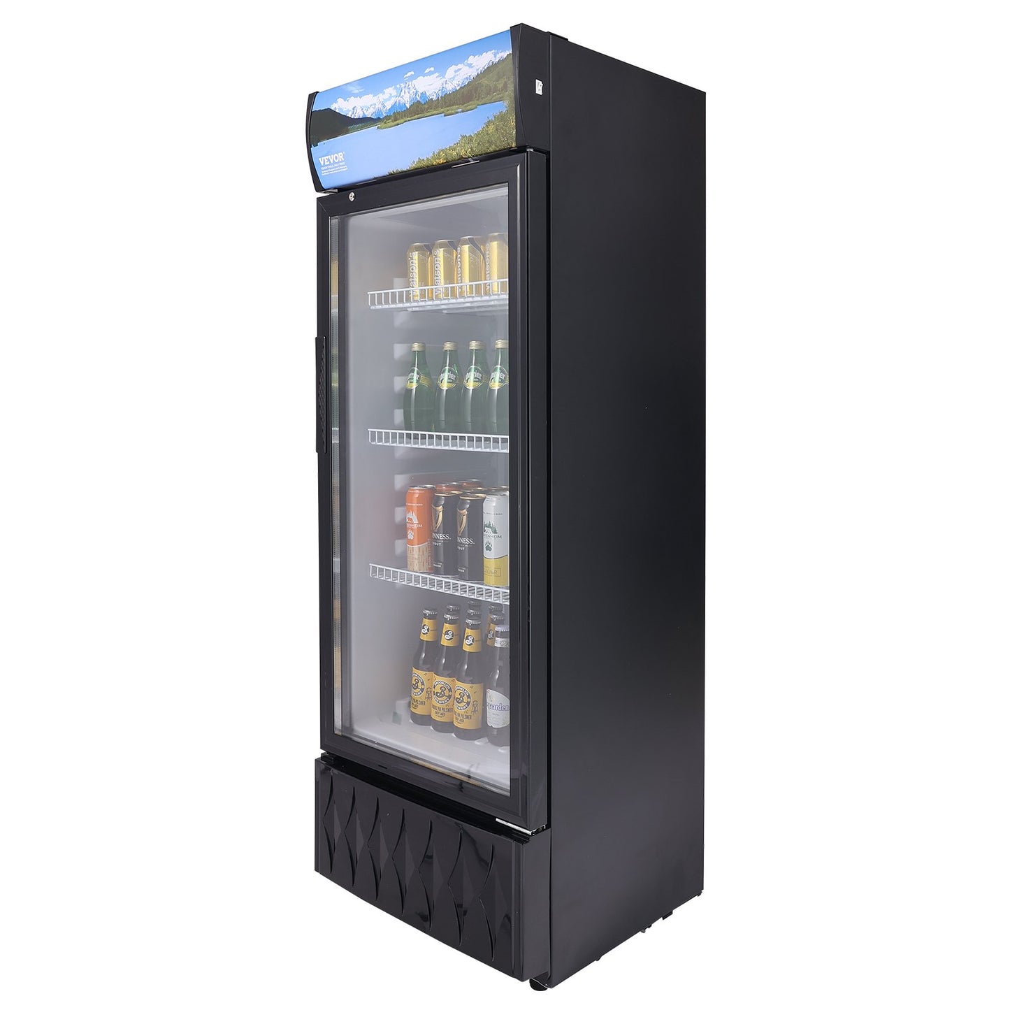 Commercial Merchandiser Refrigerator, 6.8 Cu.Ft / 195L Beverage Refrigerator Cooler Merchandiser, Glass Door Display Refrigerator Upright Fridge with 3 Adjustable Shelves, Customizable Lightbox