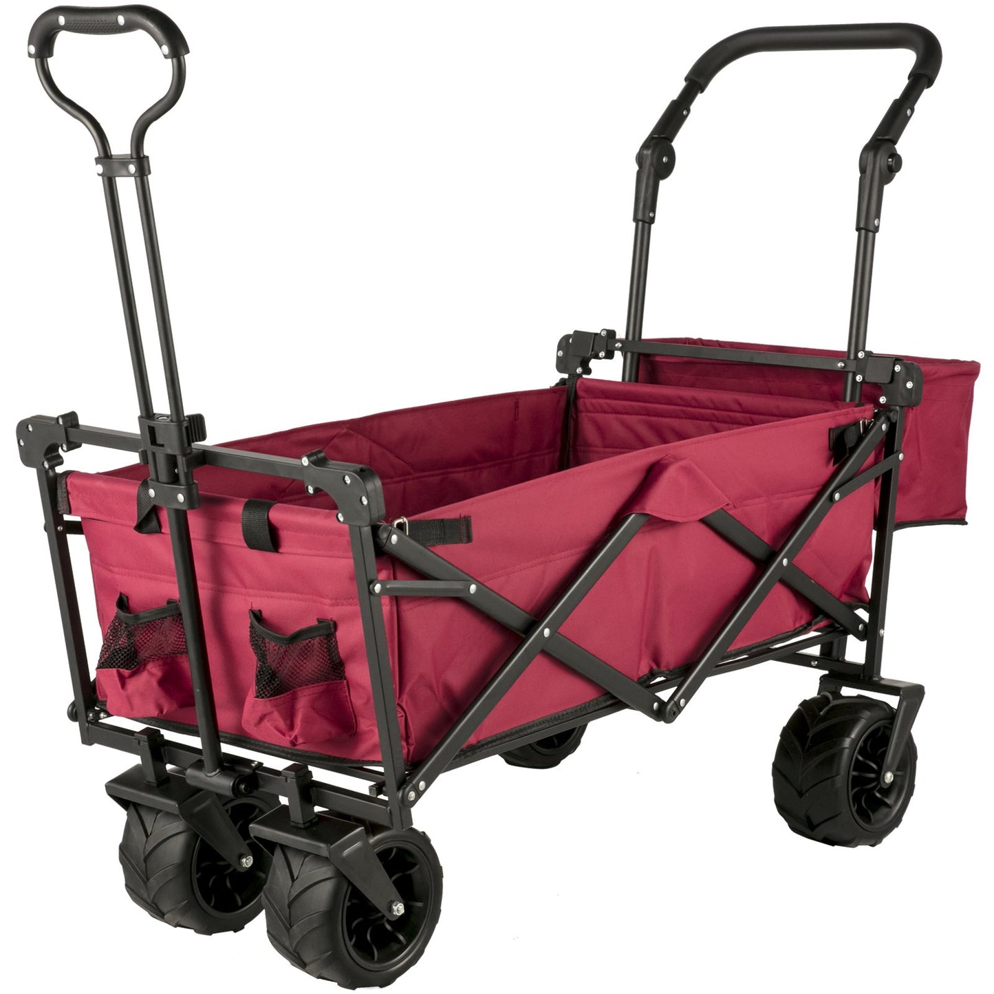 Collapsible Wagon with Removable Canopy, 220lbs Heavy Duty Foldable Beach Wagon with Big Wheels, Folding Outdoor Utility Wagon Garden Cart with Adjustable Push Pulling Handles