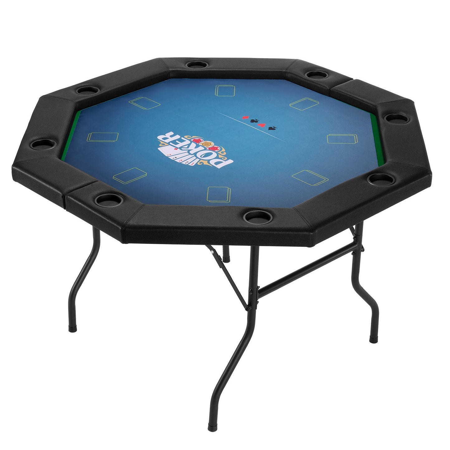 Foldable Poker Table, 8 Player 1220 mm Folding Casino Leisure Table with Padded Rails & Cup Holders, Octagonal Portable Game Tables with Felt & Metal Legs, for Texas Hold'em Game and Blackjack