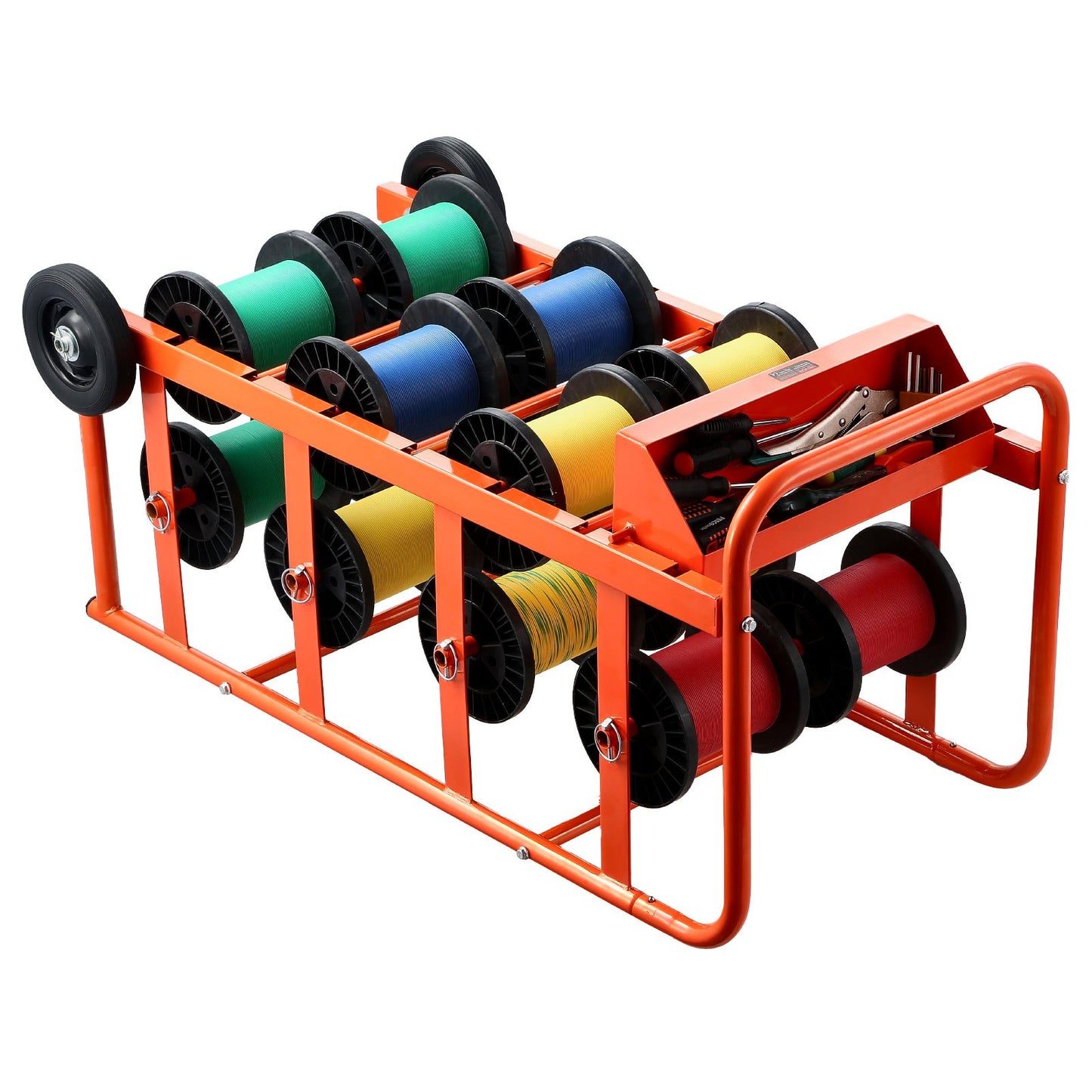 Wire Spool Rack, 11 Rods, Multi-Spool Wire Rack Dispenser, Cable Caddy with Wheels, Cable Holder with Storage Tray for Wiring Storage, for Electrical, Industrial & Retail Use, Working Efficiency