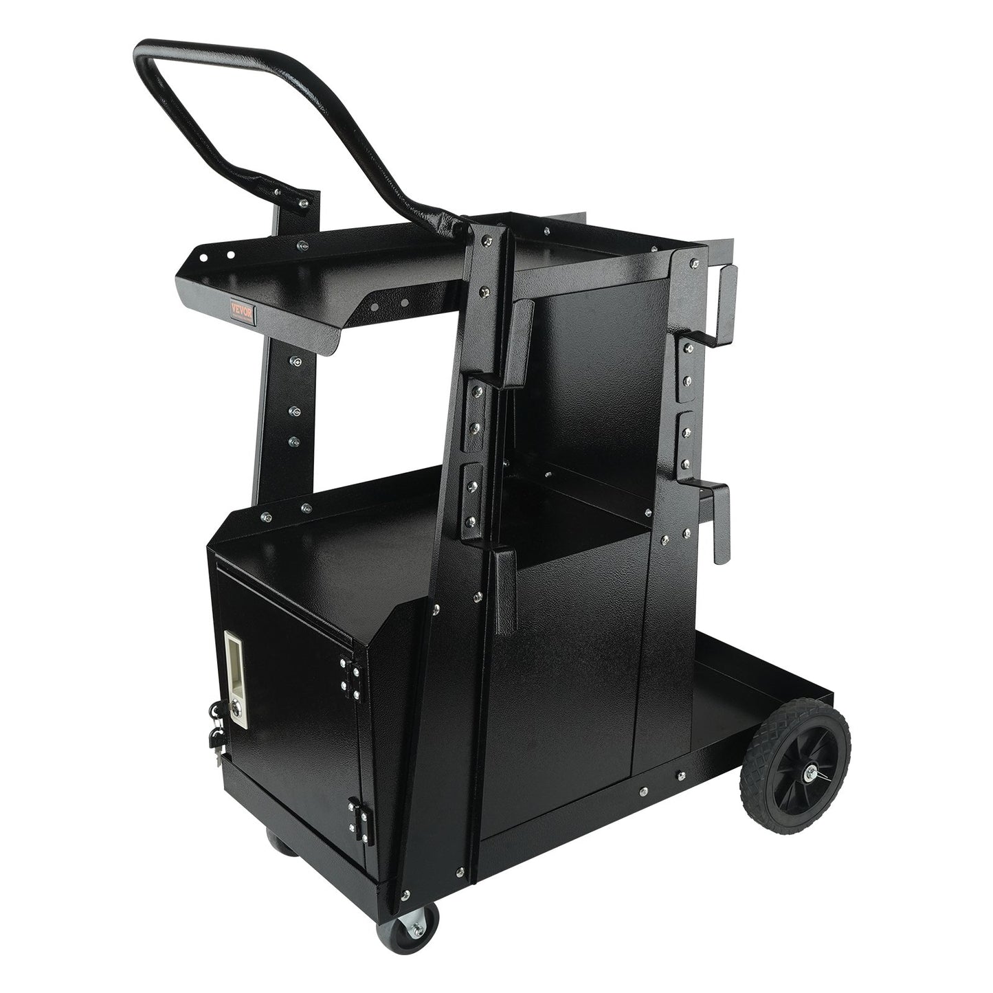Welding Cart, 2-Tier Heavy Duty Welder Cart with Anti-Theft Lockable Cabinet, 120.2 kg Weight Capacity, 360° Swivel Wheels, Tank Storage Safety Chains, Welding Cabinet for TIG, ARC, Plasma Cutter