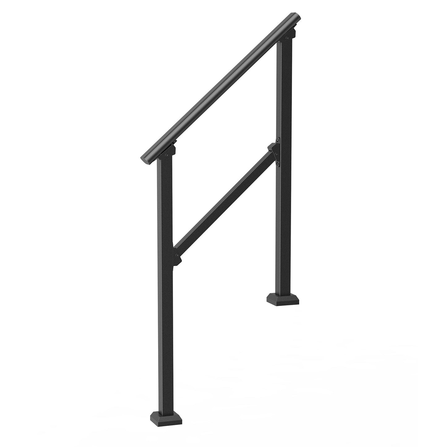 Handrails for Outdoor Steps, 2-3 Step Stair Hand Rail Kit, Transitional Carbon Steel Railings with Installation Kit, Stair Rails for Seniors, Concrete Steps & Porch & Deck, Black Square Tube