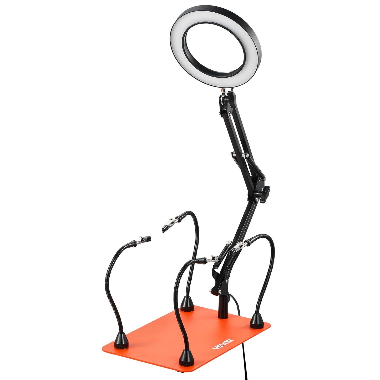 Magnetic Helping Hands Soldering Station, 4 Flexible Arms Third Hand Tool with 3X LED Magnifying Lamp & Non-Slip Heavy-Duty Base, Soldering Helping Hands for Electronic Repair Craft Hobby DIY