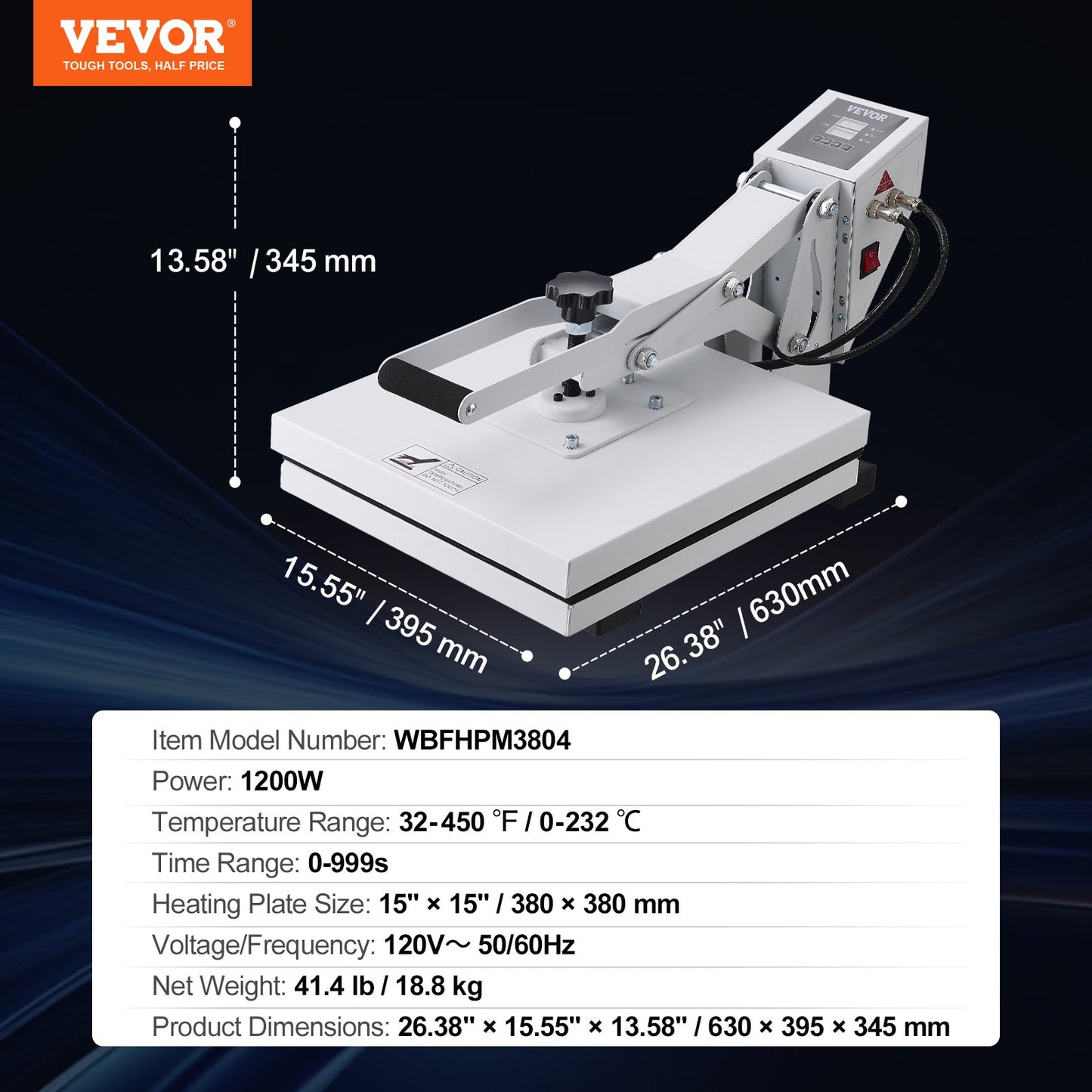 Heat Press Machine 15 x 15 in/38.1 x 38.1 cm Sublimation Printer Transfer for DIY T-shirt