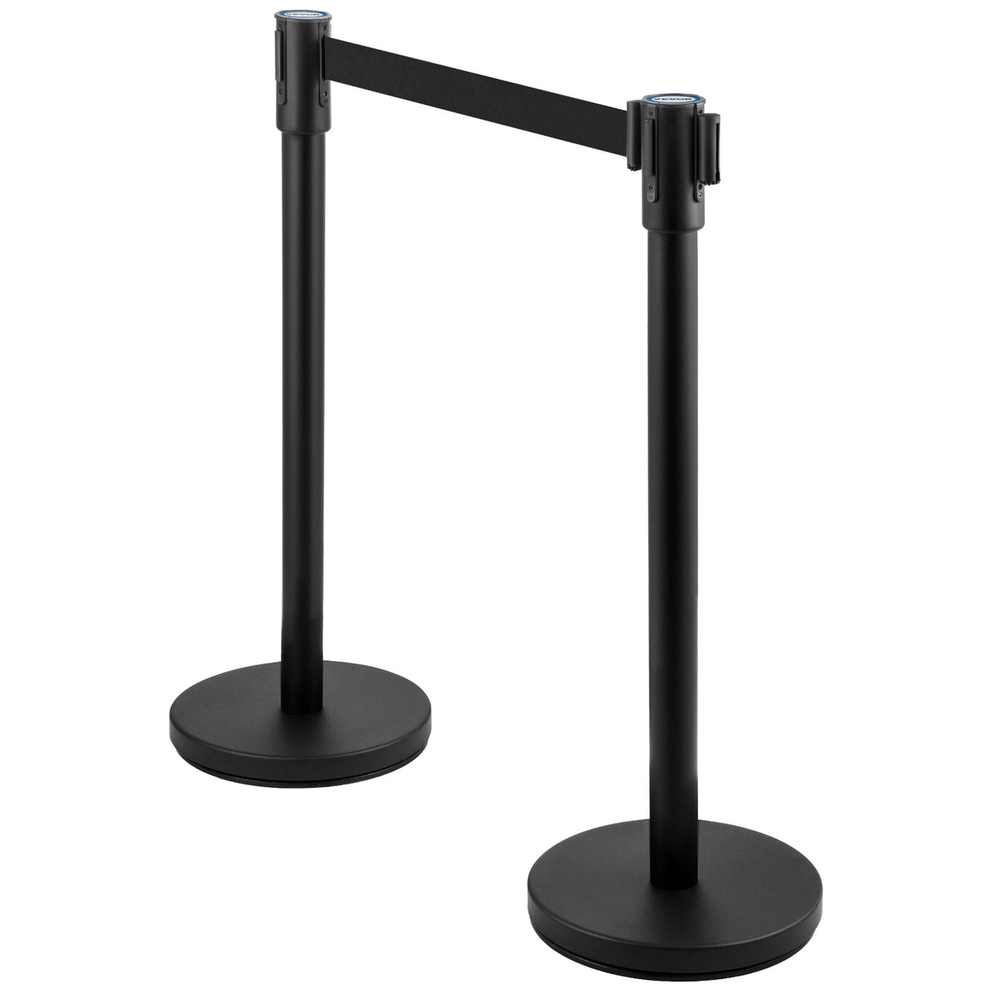 Crowd Control Stanchion, Set of 6 Pieces Stanchion Set, Stanchion Set with 6.6 ft/2 m Black Retractable Belt, Black Crowd Control Barrier with Concrete and Metal Base - Easy Connect Assembly