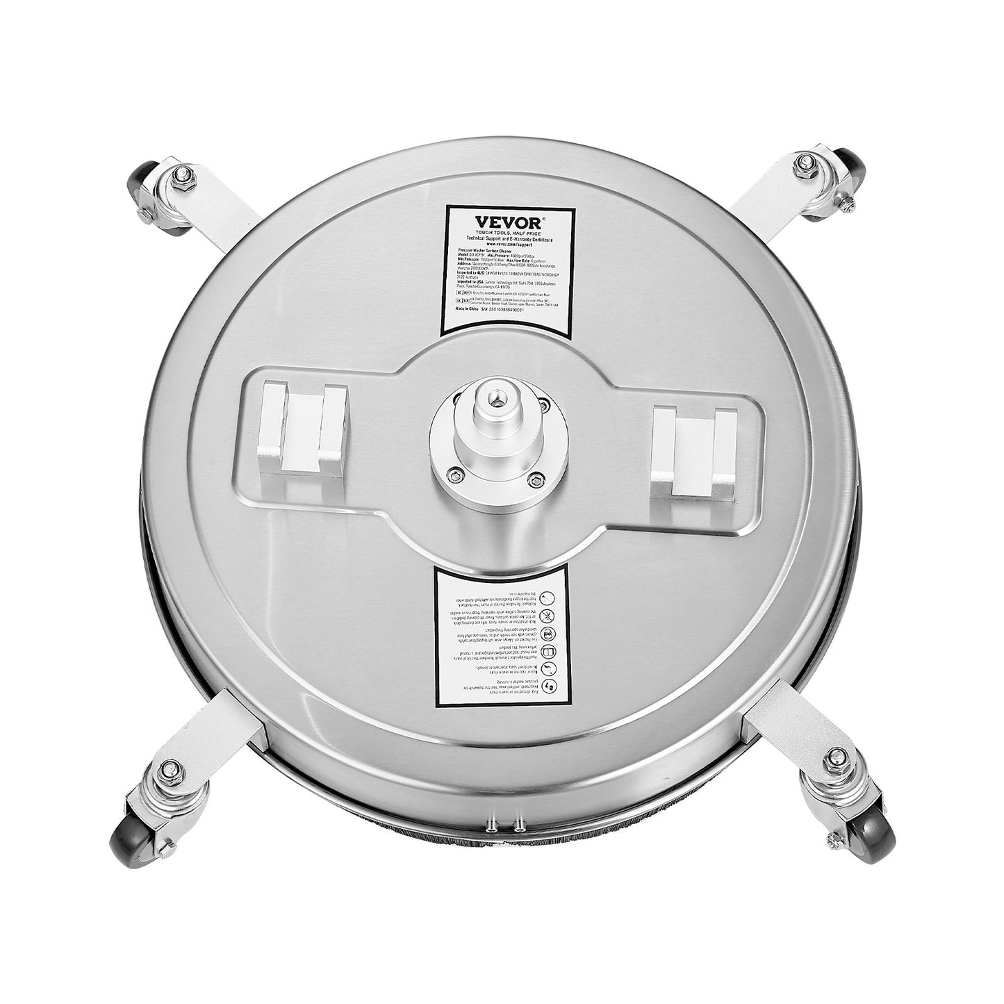 20" Pressure Washer Surface Cleaner, Stainless Steel Pressure Washer Attachments with 4 Wheels, 4500 Max PSI, 3/8 Quick Connector, 2 Spray Nozzles, Dual Handle, for Concrete, Patio, Sidewalk