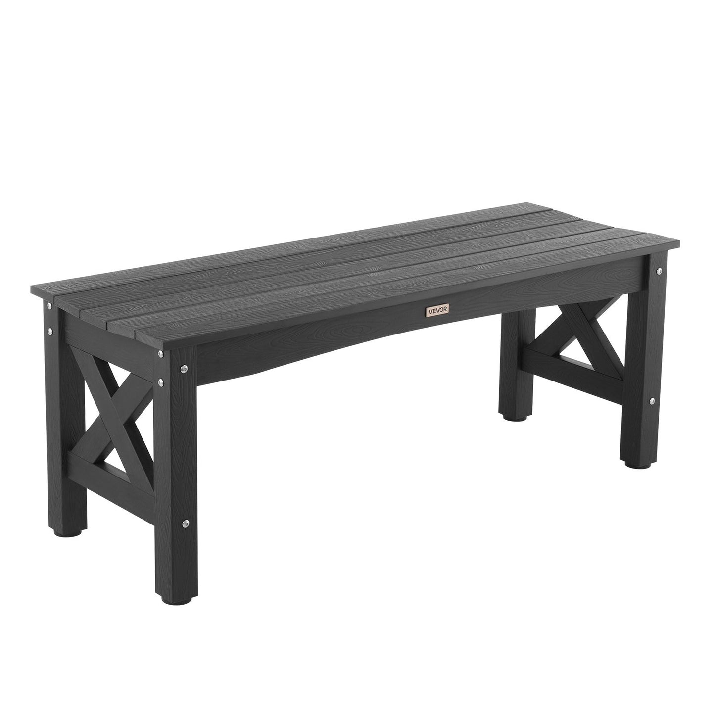 Outdoor Bench, 113 cm, 272 kg Weight Capacity, Weatherproof Plastic Frame with Adjustable Level Footpads and Thick Leg, Outside Bench for Patio, Garden, Park, Yard, Front Porch, Black