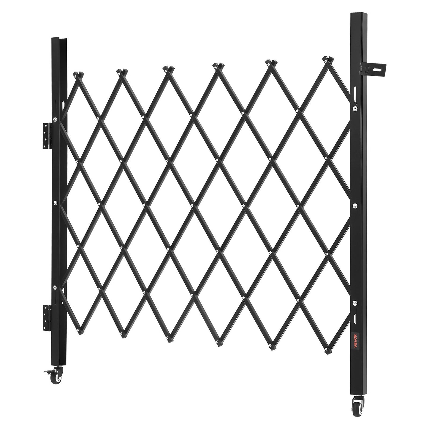 Single Folding Security Gate, Lockable Scissor Gate with 360° Swivel Casters, Outdoor Barricade Steel Retractable Gates, for Entry Security, Garage, Warehouse & Pool, 110 × 131 cm (W × H)