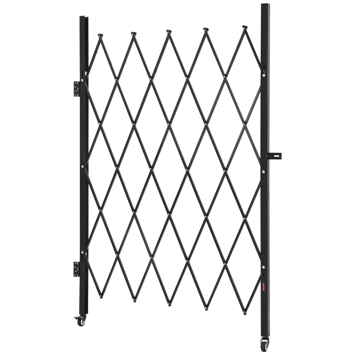Single Folding Security Gate, Lockable Scissor Gate with 360° Swivel Casters, Outdoor Barricade Steel Retractable Gates, for Entry Security, Garage, Warehouse & Pool, 126 × 197.5 cm (W × H)