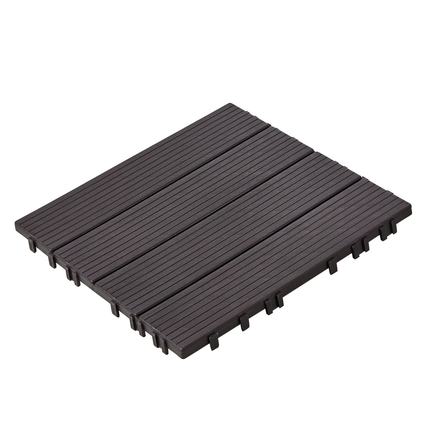 Interlocking Deck Tiles, 10 Pack,12"x12" 10 sq. ft Plastic Waterproof Outdoor Flooring All Weather Use, Patio Floor Decking Covering Tiles for Porch Poolside Balcony Backyard, Dark Brown