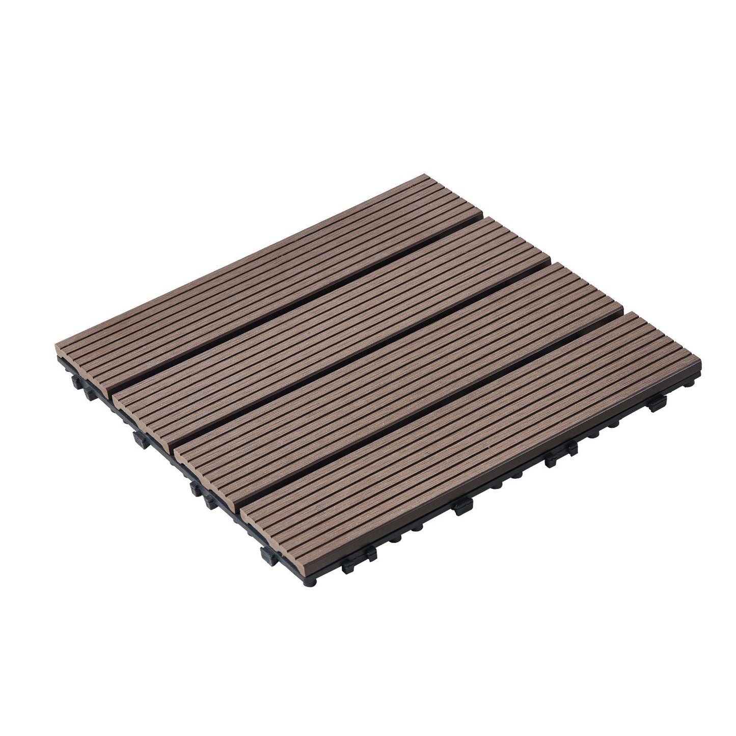 Interlocking Deck Tiles Plastic Wood, 10 Pack,12"x12" 10 sq. ft Waterproof Outdoor Flooring All Weather Use, Patio Floor Decking Covering Tiles for Porch Poolside Balcony Backyard, Dark Brown