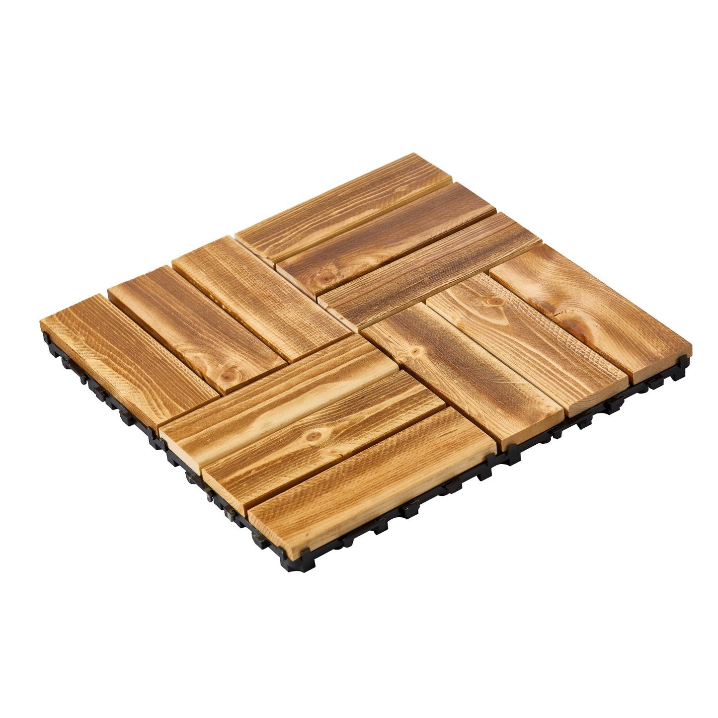 Interlocking Deck Tiles Solid Wood, 10 Pack,12"x12" Waterproof Camphor Pine Wood Flooring All Weather Use, Patio Floor Decking Covering Tiles for Porch Poolside Balcony Backyard, (Wooden)