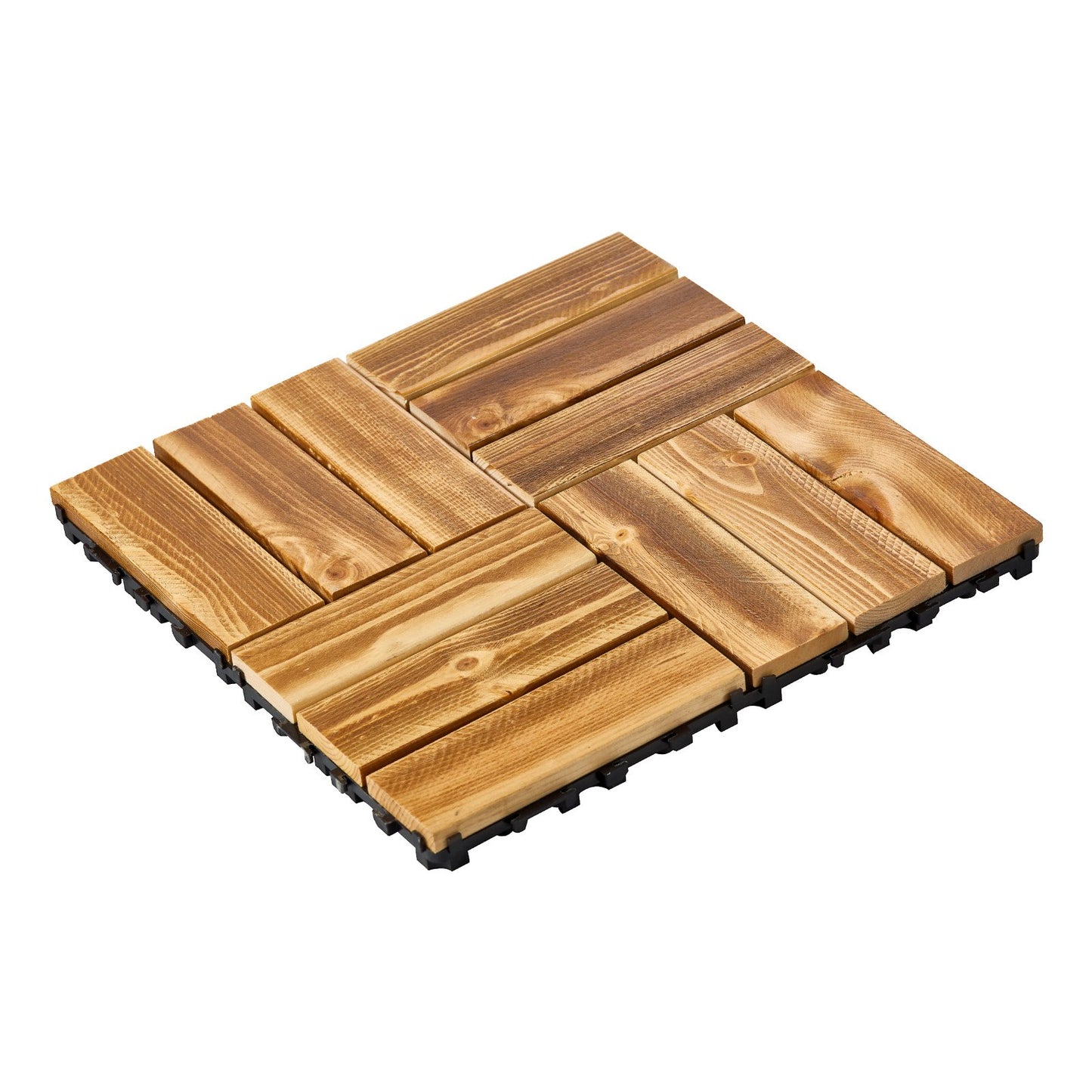 Interlocking Deck Tiles Solid Wood, 27 Pack,12"x12" Waterproof Camphor Pine Wood Flooring All Weather Use, Patio Floor Decking Covering Tiles for Porch Poolside Balcony Backyard, (Wooden)