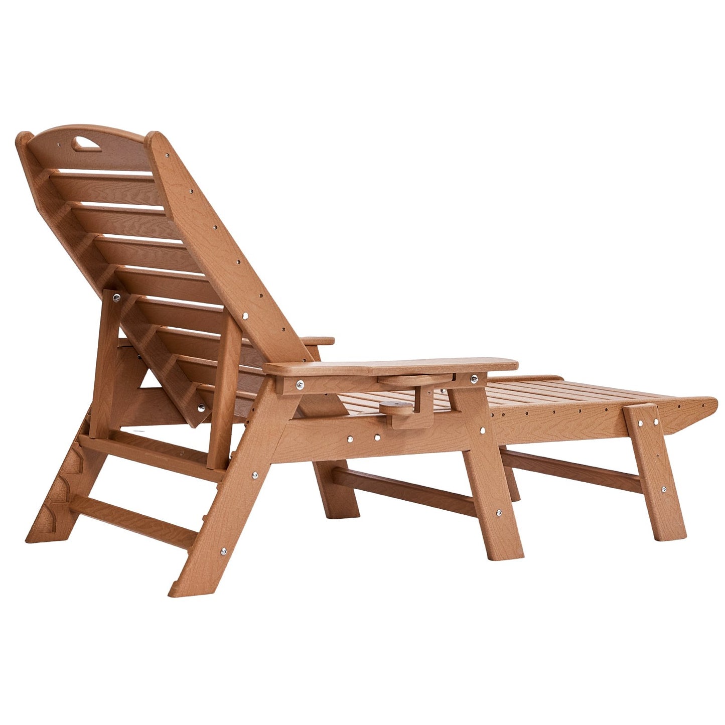 Chaise Lounge Chair, 181 kg Weight Capacity, 6 Positions Adjustable Patio Lounge Chair, Outdoor HDPE Lounge Chair with Backrest & Cup Holder, for Pool Poolside Deck Backyard Lawn, Brown