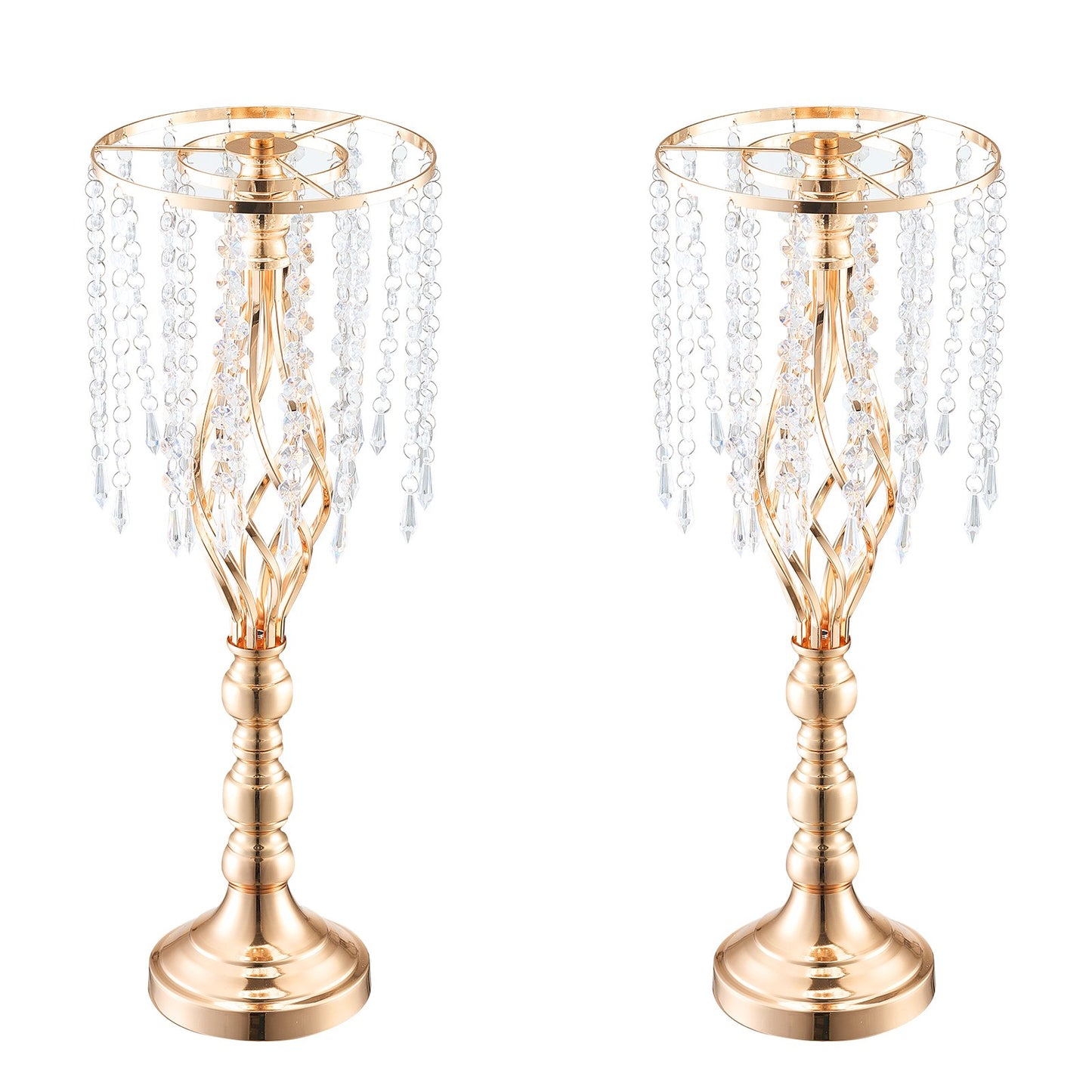 2PCS 55cm/21.65” Tall Crystal Wedding Flower Stand, Metal Wedding Centerpiece Vase, Gold Flower Holders Floral Display Rack for Tables Wedding Dinner Party, Ceremony Birthday Event Decor