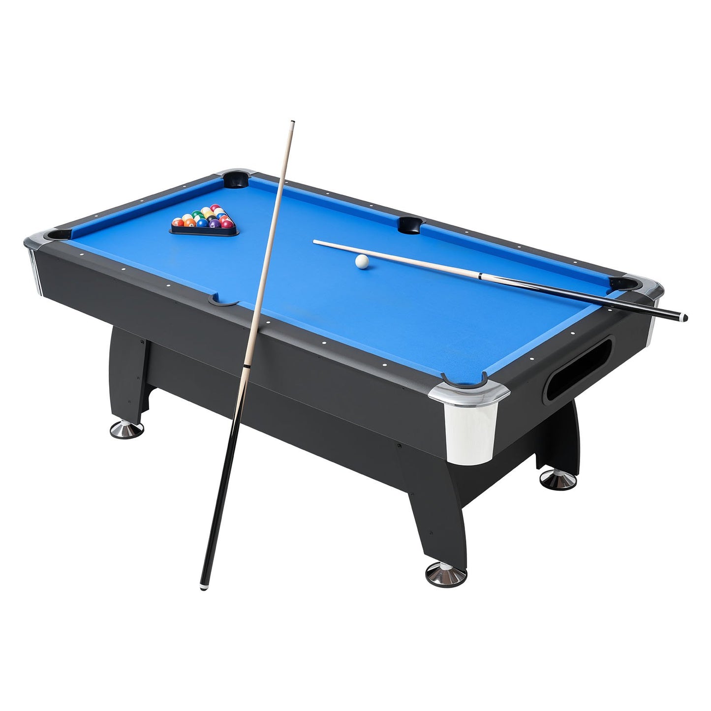 Pool Table, 213cm Portable Billiards Tables, Adjustable Feet Stable Game Table, Entertainment Set Includes Ball, Cue, Rack, Chalk and Brush, Black with Bule Cloth, for Family Use Recreation Room