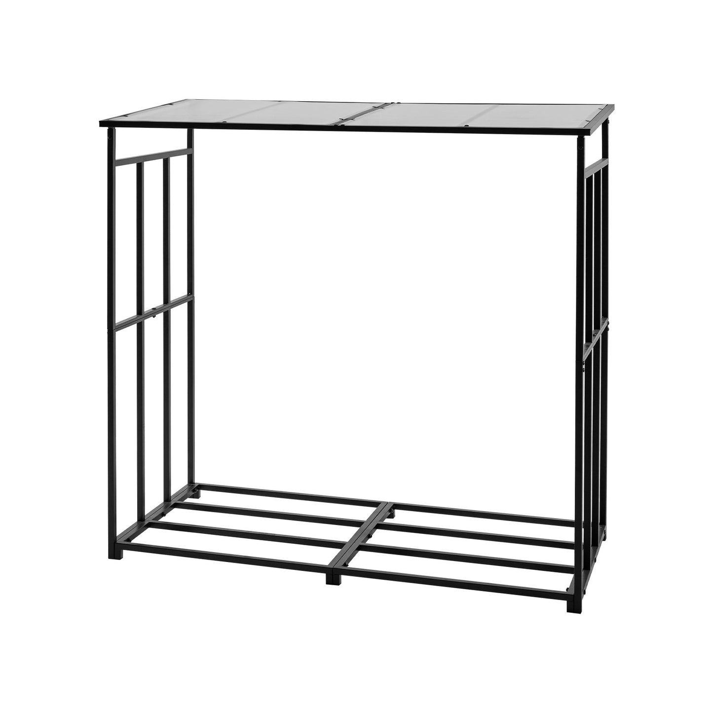 Firewood Rack with Sloped Roof, 1.85m Outdoor Firewood Holder, 1/4 Cord Log Storage Shed, 299kg Max Weight Capacity, Powder-Coated Metal Wood Storage Rack for Fireplace Deck Backyard Garden