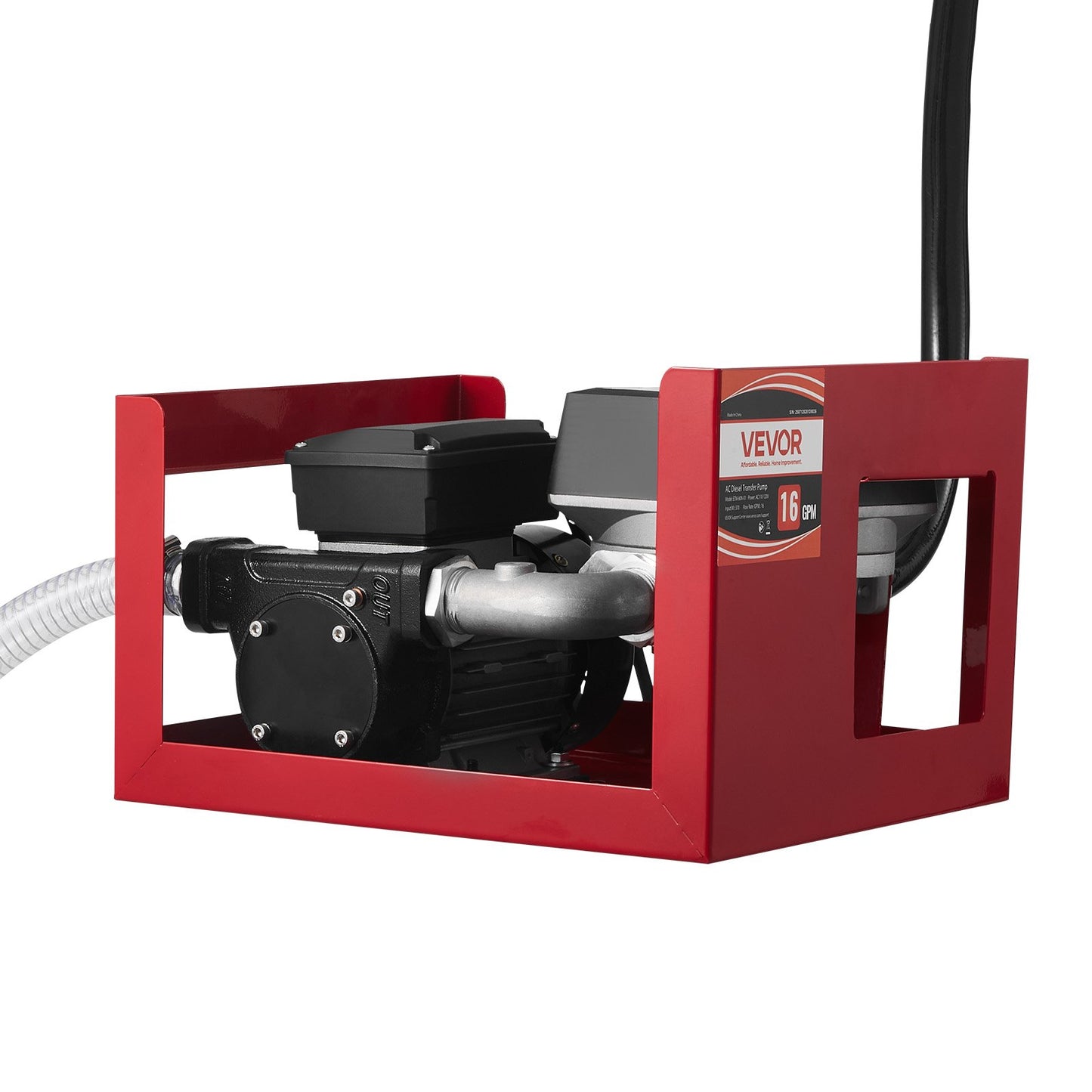 Fuel Transfer Pump 230V, 16 GPM 60 L/min, AC Electric Oil Transfer Pump for Diesel Kerosene Biodiesel, with Meter, Auto Fuel Nozzle & 2 Hoses, 45 ft/13.7 m Lift, for Vehicles, Construction Sites