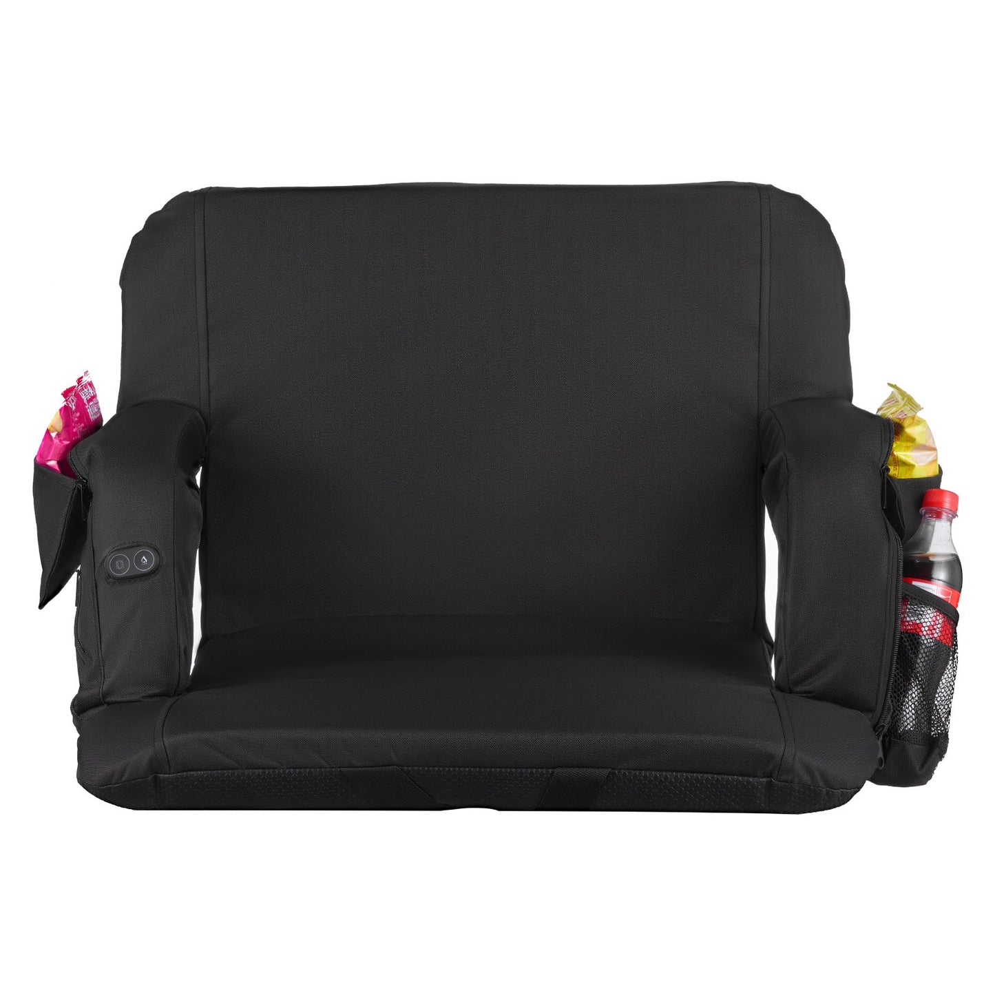 Stadium Seat, 635mm Heated Stadium Chair, Bleacher Seat Heated with 4 Pockets for Bleachers, 3 Level Heating & 6 Modes Vibration Portable Heating Stadiums Chair for Camping, Sports Events