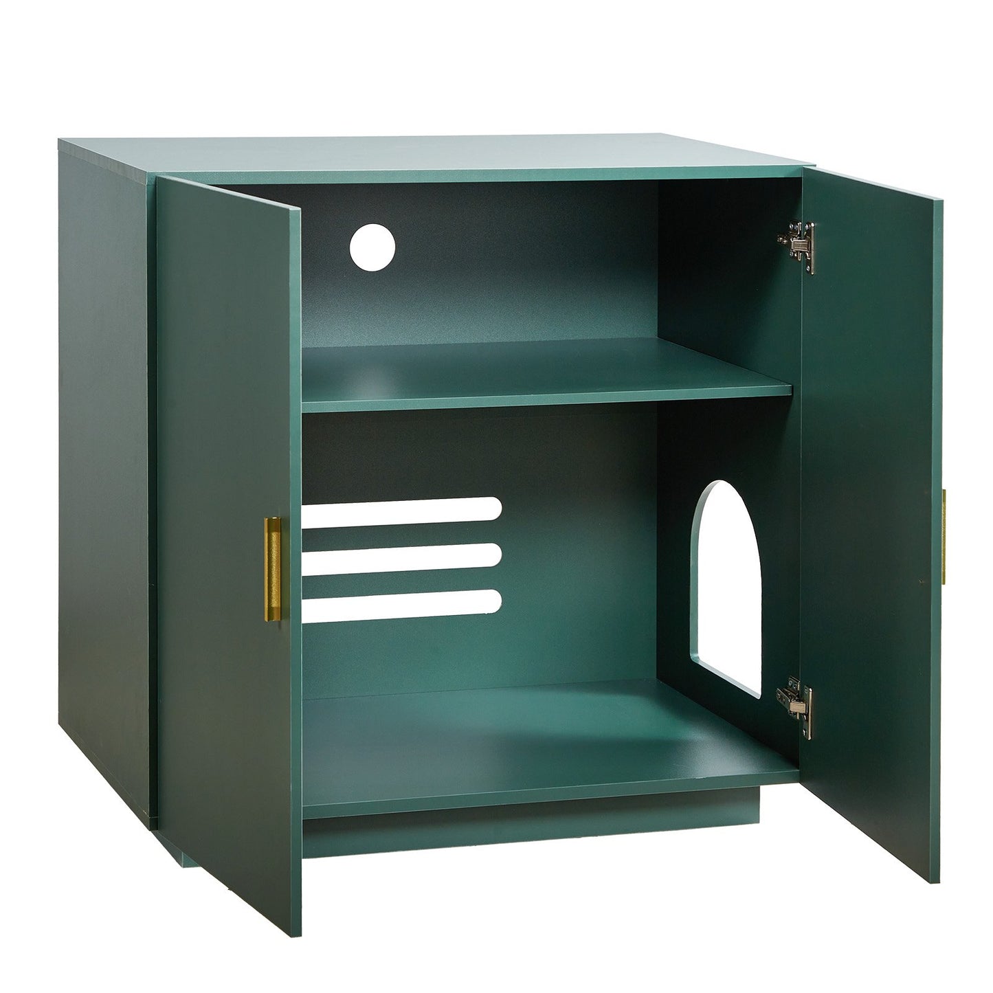 Cat Litter Box Enclosure, 80 cm Hidden Litter Box Cabinet, Wooden Indoor Cat Washroom with Ventilated Holes, Double-Door Kitty Pet House Furniture, End Side Table Fit Most Litterboxes