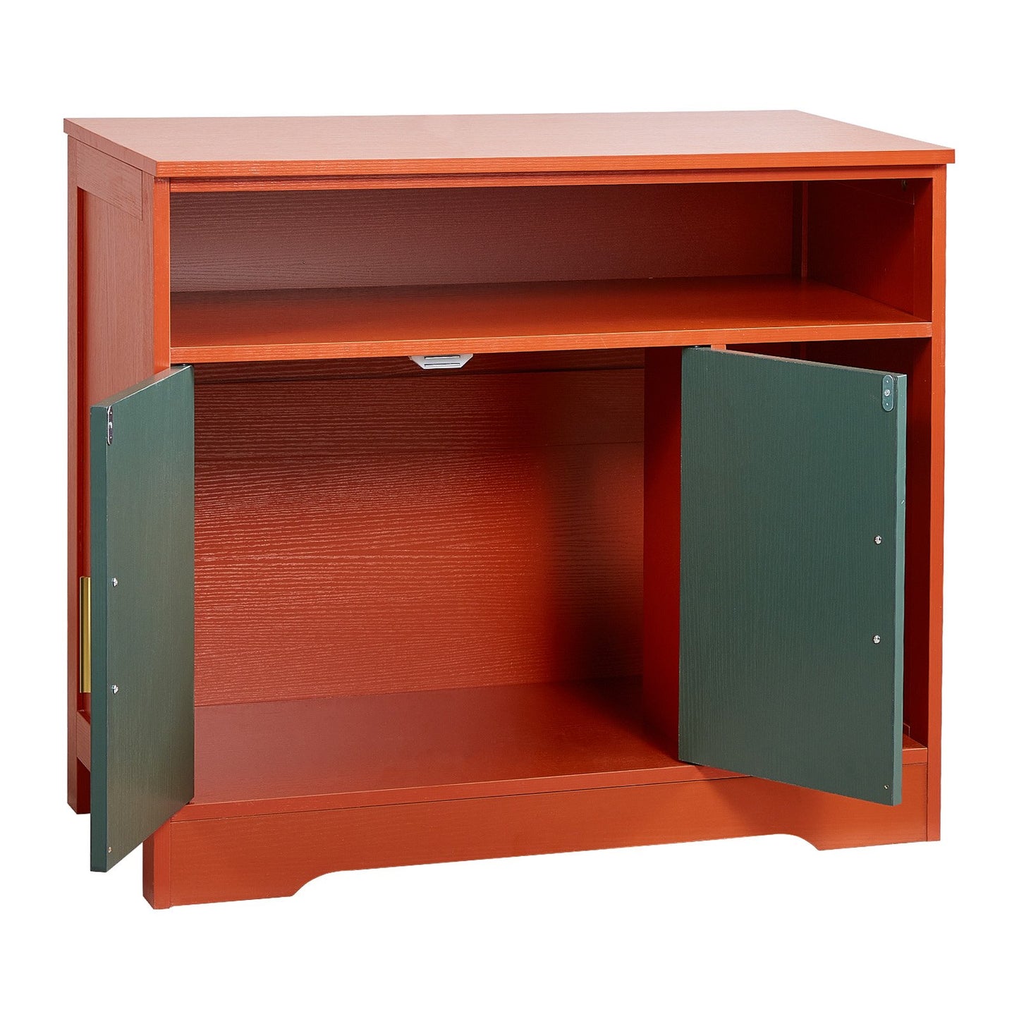 Cat Litter Box Enclosure, 79.2 cm Hidden Litter Box Cabinet with Shelf & Storage, Modern Style Indoor Cat Washroom, Wooden Kitty House Furniture End Table, Fit Most Litterboxes, Red & Green