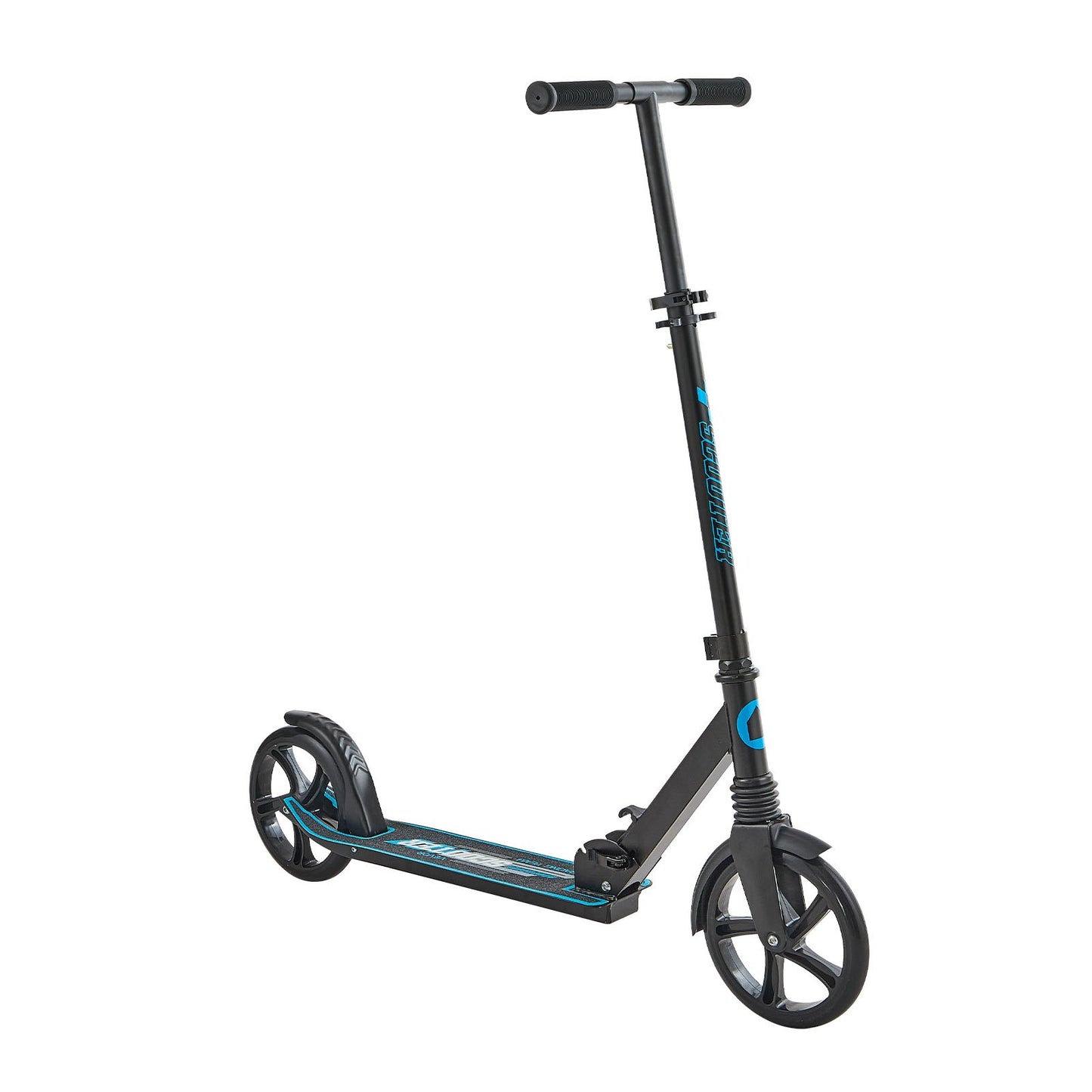 Kick Scooter for Kids Ages 8+, Teens & Adults, 2-Wheel Toddler Scooter with Adjustable Height Handlebar, Wide Anti-Slip Deck, Foldable Lightweight for Boys & Girls up to 99.8 kg, Black + Blue