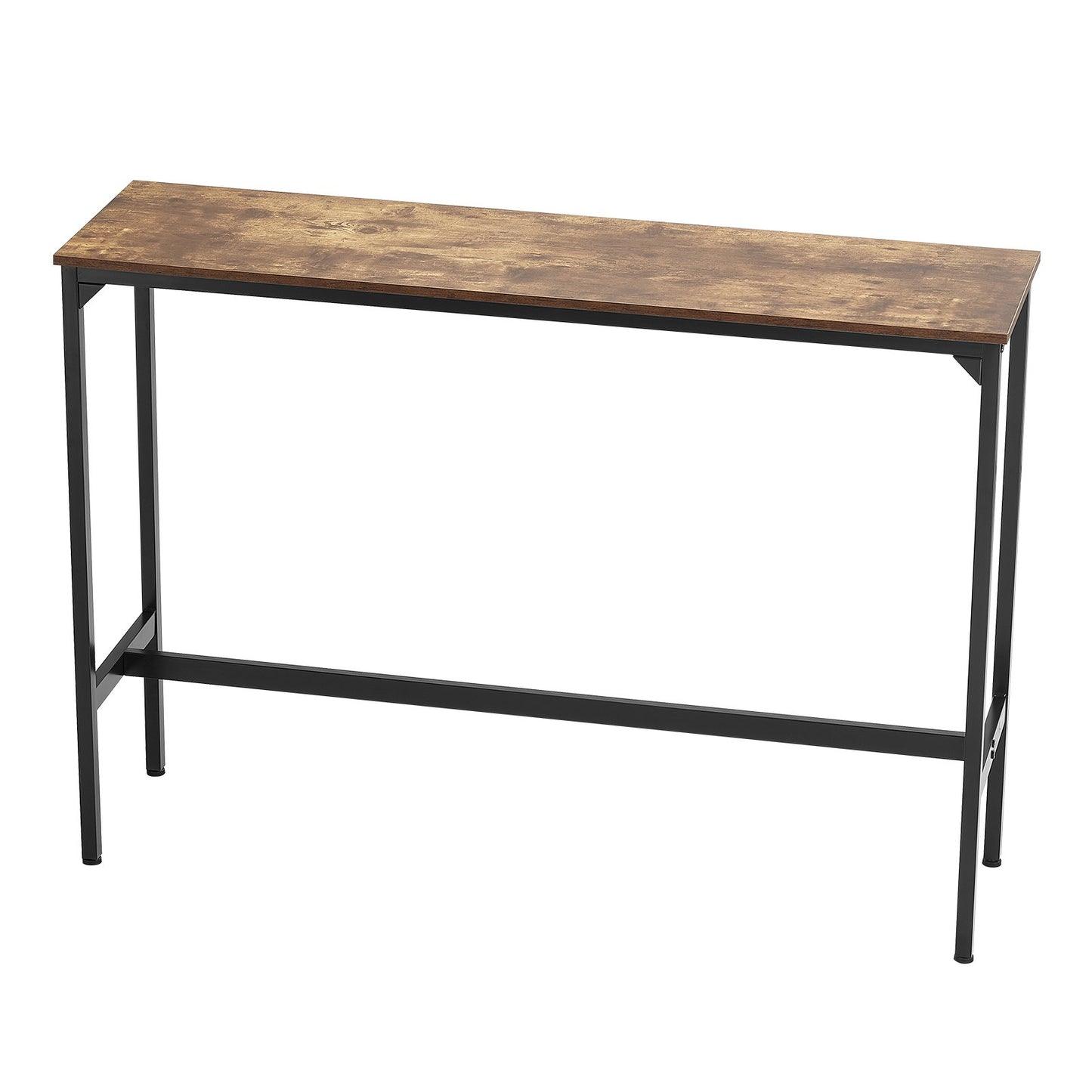 Bar Table, Sturdy Metal Frame High Top Pub Table, Narrow Long Kitchen Dining, Cocktail Counter Bar Height Desk, Easy to Assemble, 55x15x39 in, for Living Room Party, Rustic Brown and Black