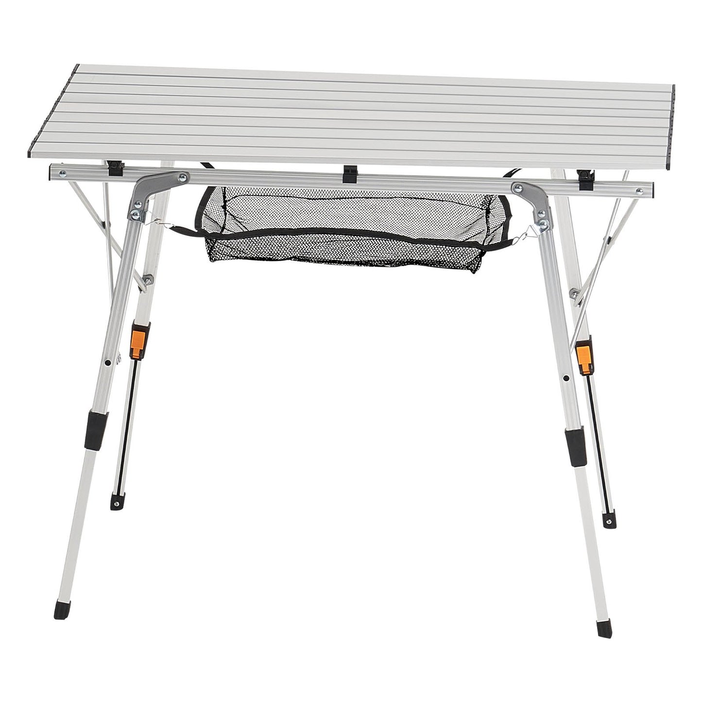 Folding Camping Table, Portable Roll Up Side Tables, Lightweight Aluminum Beach Table with Adjustable Height, Top Mesh Layer and Carry Bag, For Outdoor BBQ Tailgating Picnic, Travel, Silver