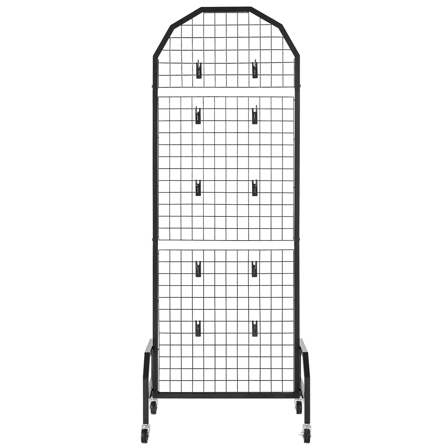 2 Packs Grid Wall Panels, 600 x 1640mm Wire Grid Panels Display Rack, Movable Art Display Shelf with Wheels and 20 Hooks, Black Carbon Steel Gridwall for Craft Show, Decor, Storage, Notice Board