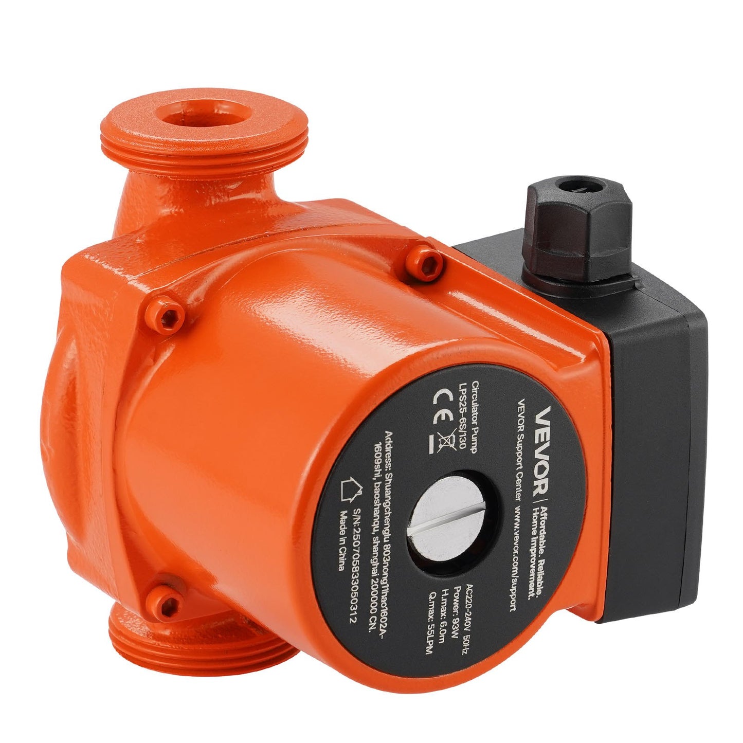 LPS25-6S/130 Cast Iron Circulator Pump, 1/8 HP, 220-240V 55 LPM Hot Water Recirculating Circulation Pump, Threaded Connection, 3-Speed Adjustment, Quiet Operation, for Home Heating System