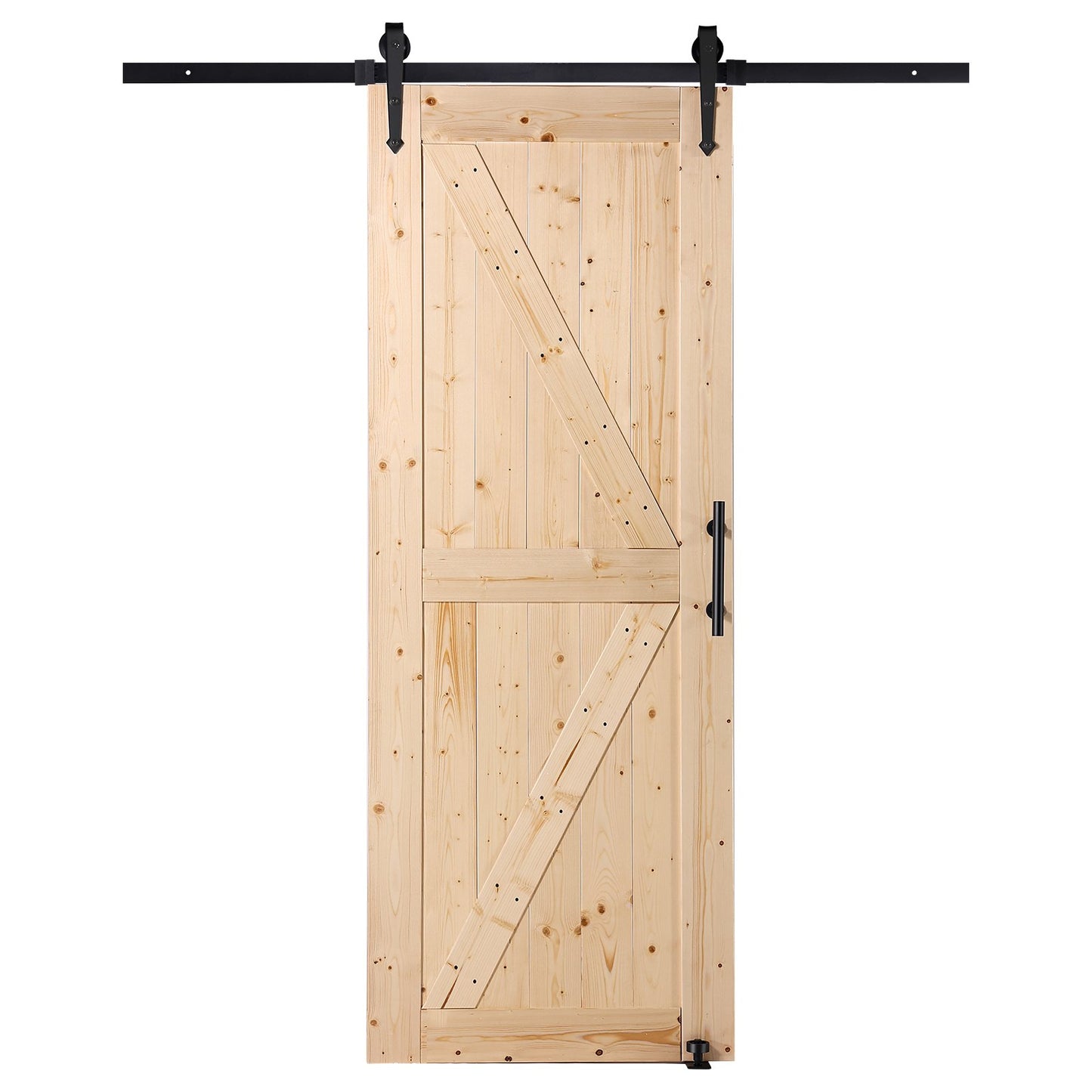 Barn Door and Hardware Kit, 30" x 84" Wood Sliding Barn Door, Smoothly and Quietly, Barn Door Kit with 8-in-1 Floor Guide and Door Handle, Spruce Wood Panelled Slab, Easy to Install