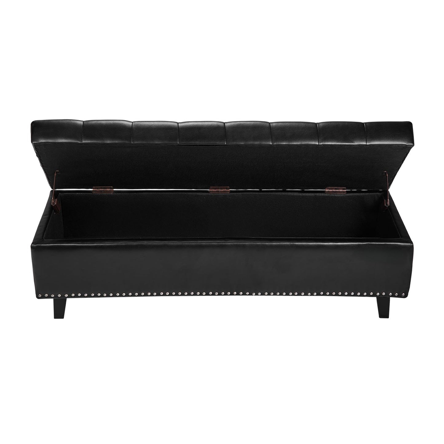 Button-Tufted Storage Ottoman Bench, PU Leather Bench with Storage and Solid Wood Legs, Modern Shoe Benches Seat for Entryway, Upholstered End of Bed Benches for Living Room, Dining Room, Black