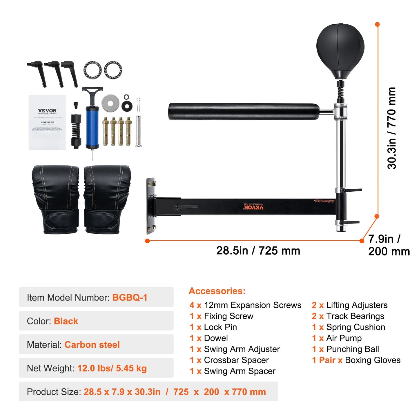 Wall Mount Boxing Spinning Bar, Spinning Bar with Punching Ball, Adjustable Boxing Speed Trainer, Reflex Boxing Bar with Gloves, Boxing Training Equipment for Kickboxing, MMA, Fitness